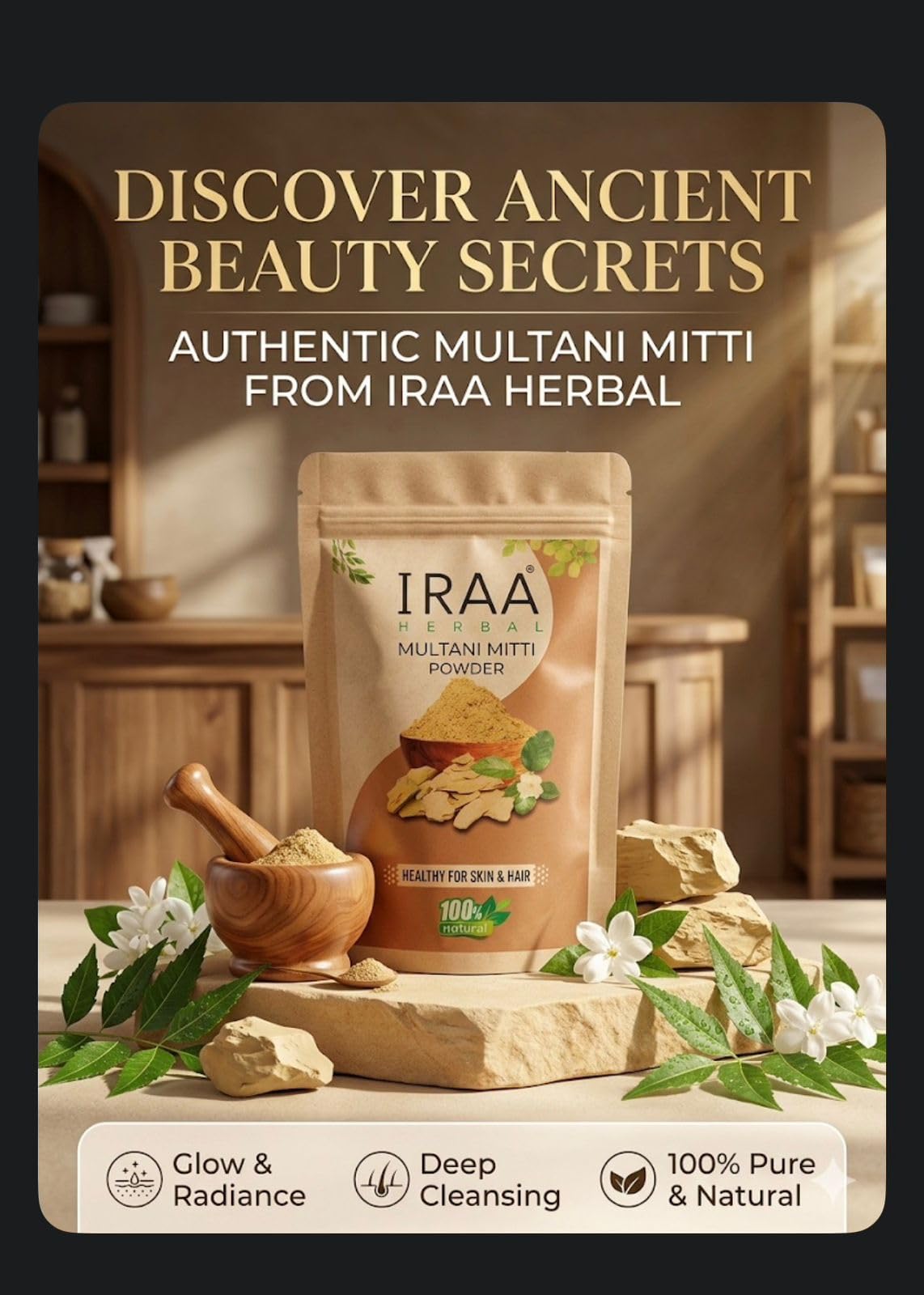 Iraaherbal Multani Mitti Powder For Face And Hair Natural Clay Face Mask For Acne Blackheads Skin Purification | Deep Cleansing 