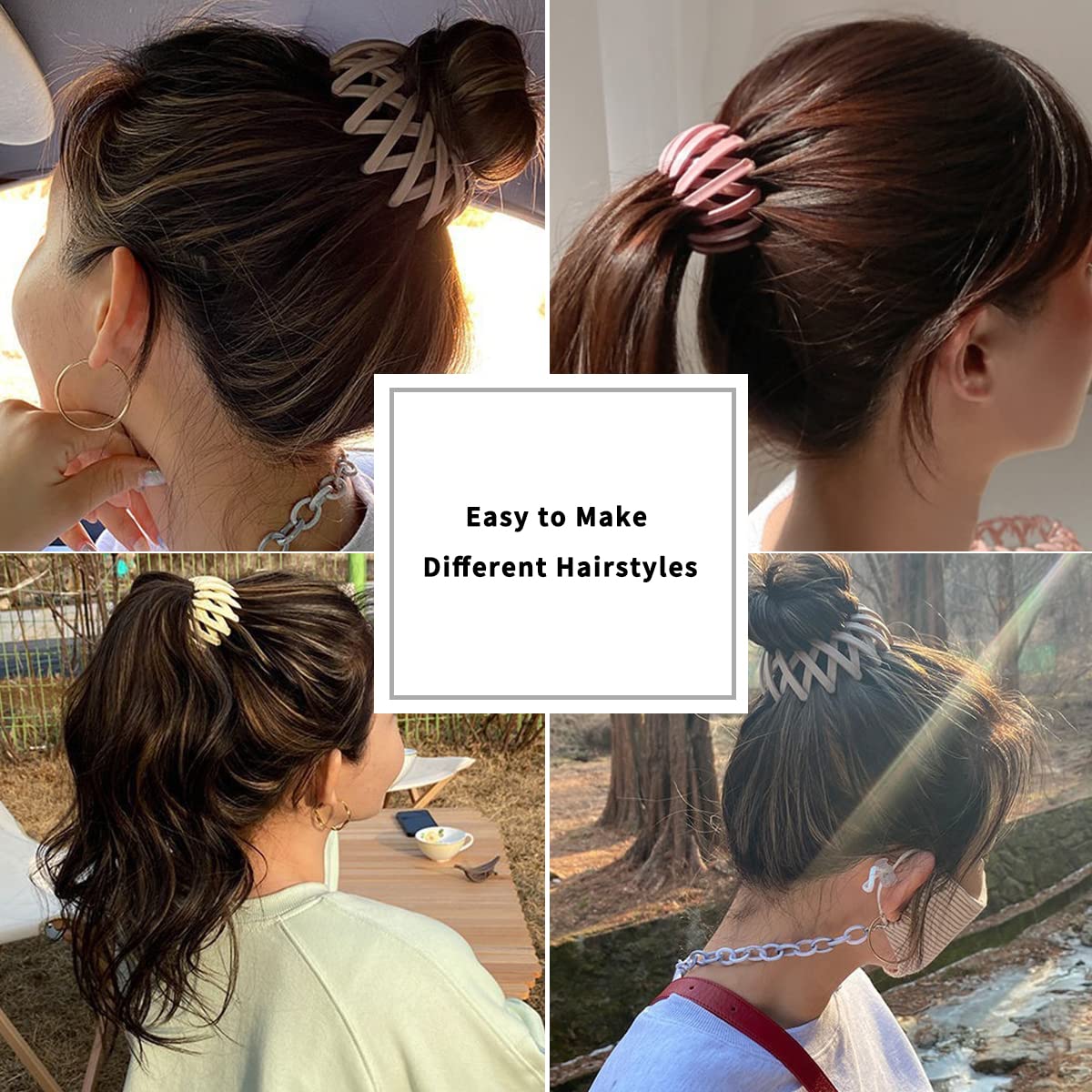 TOBATOBA Bird 's Nest Hair Accessories - 7Pcs Bun Maker Clips, Expandable Ponytail Holders, Matte Shaped Hairpins for Women and