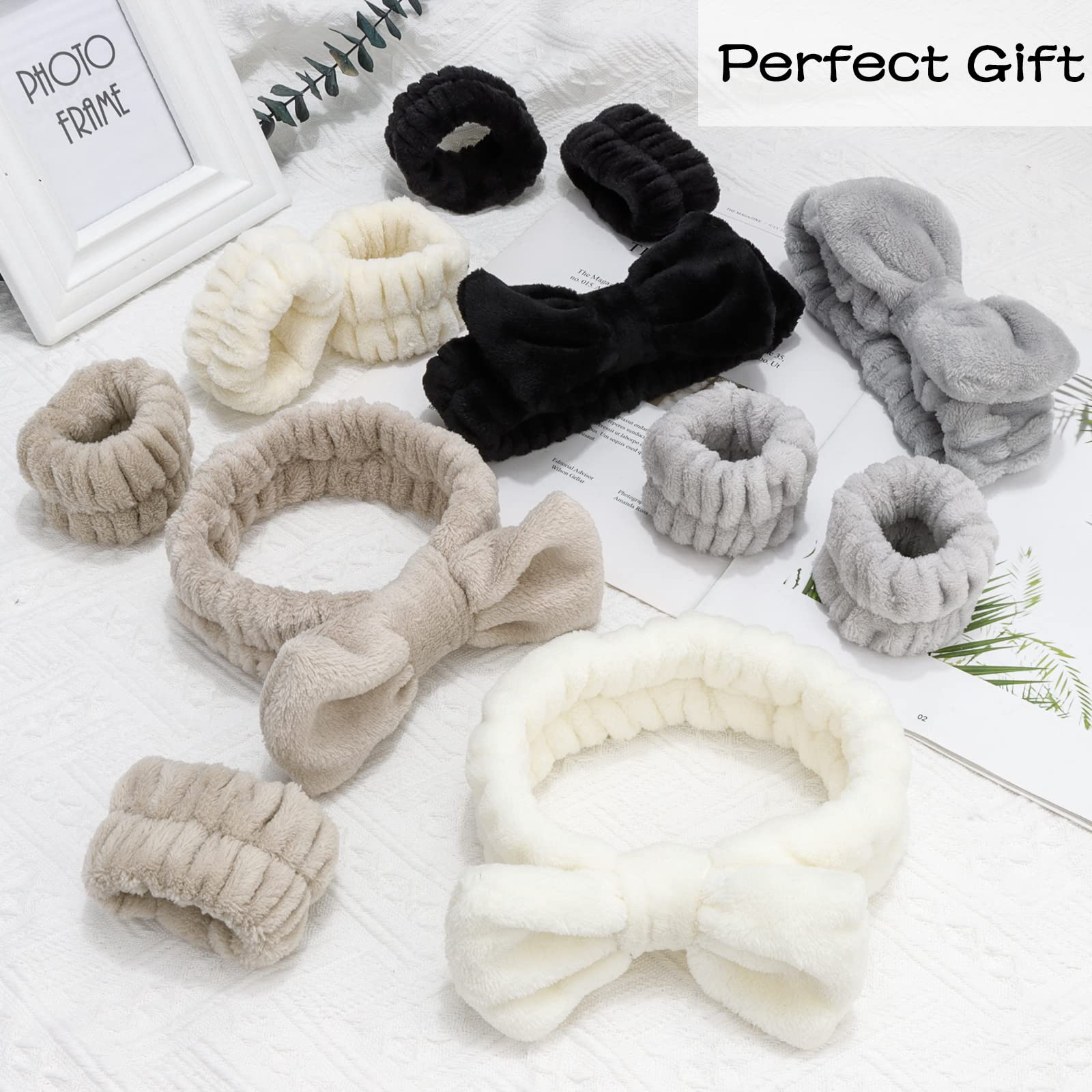 Chanaco 12Pcs Spa Headband Wrist Towels For Face Washing Set Makeup Headband Skincare Headbands Cute Face Wash Headband Soft Mic