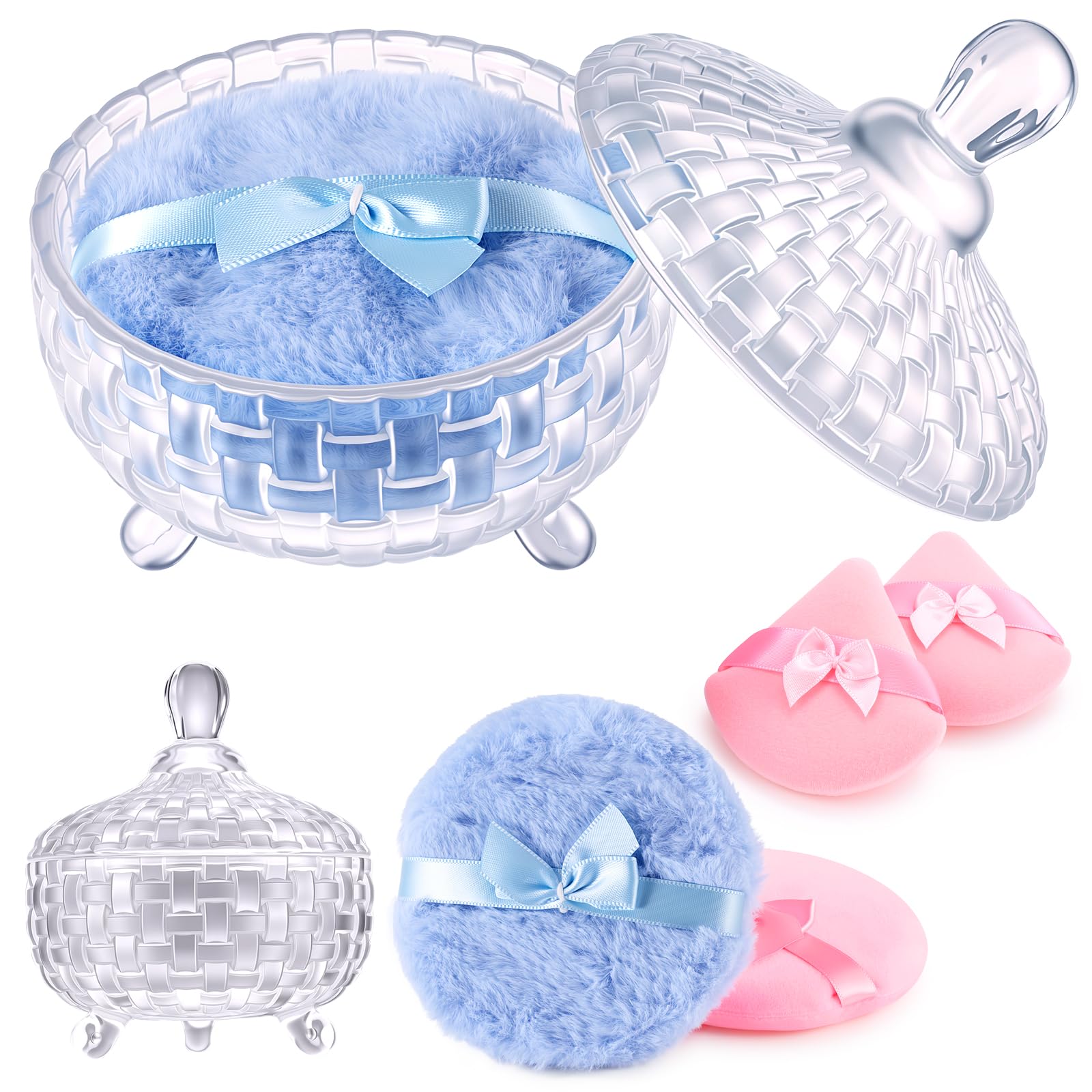 5 Pcs Powder Puff and Container Set, 2 Large 2 Triangle Makeup Powder Puff