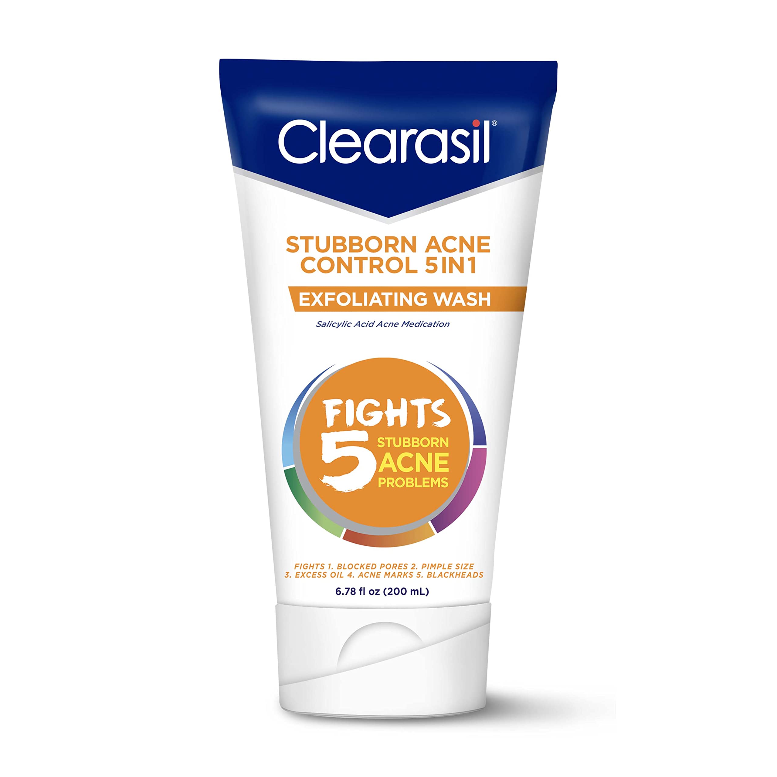 Clearasil Stubborn Acne Control 5in1 Exfoliating Wash, Maximum Strenght with 2% Salicylic Acid Acne Treatment Medicine, Daily Ac