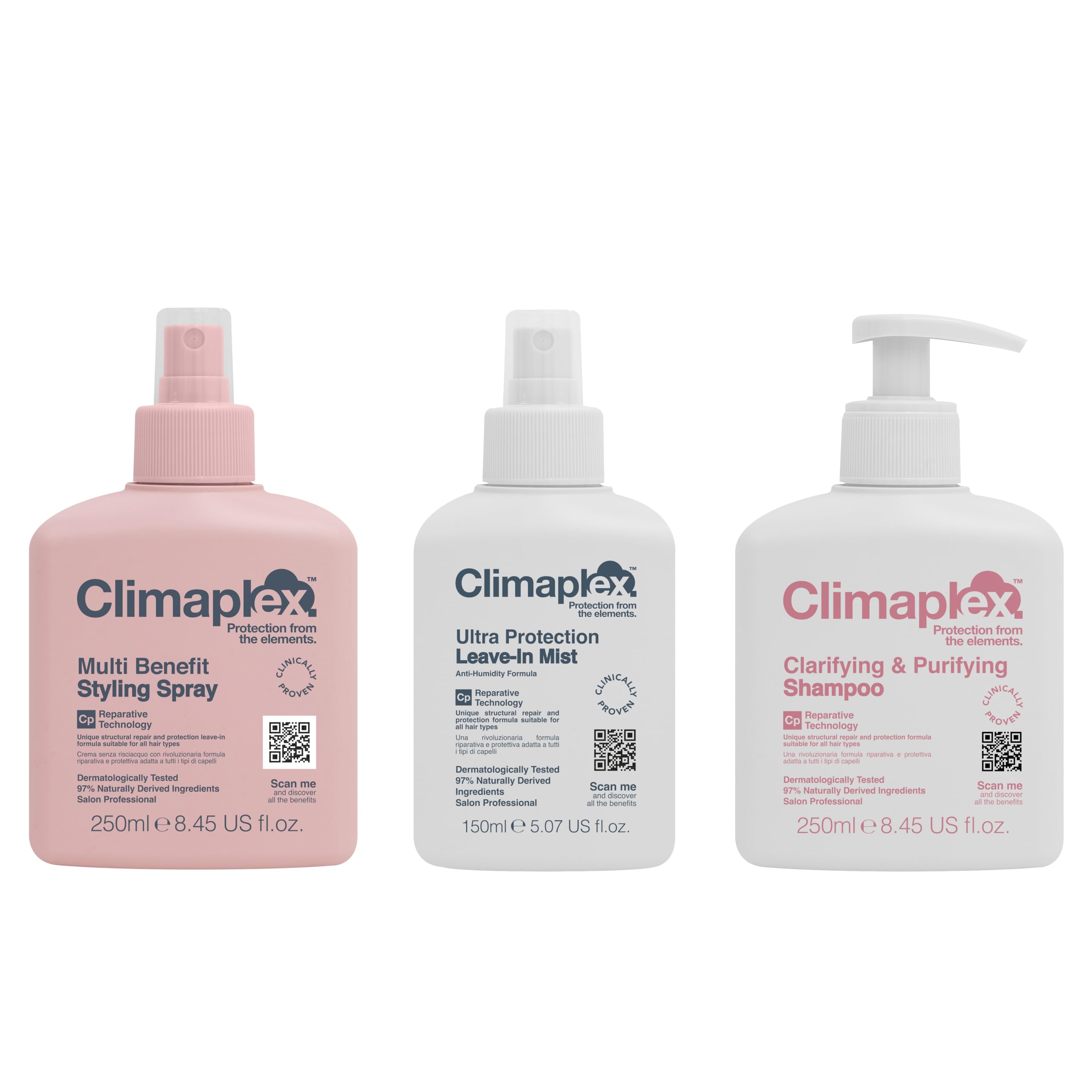 Climaplex Clarifying And Purifying Shampoo, Multi Benefit Styling Spray And Climaplex Ultra Protection Leave-In Mist Kit By Clim