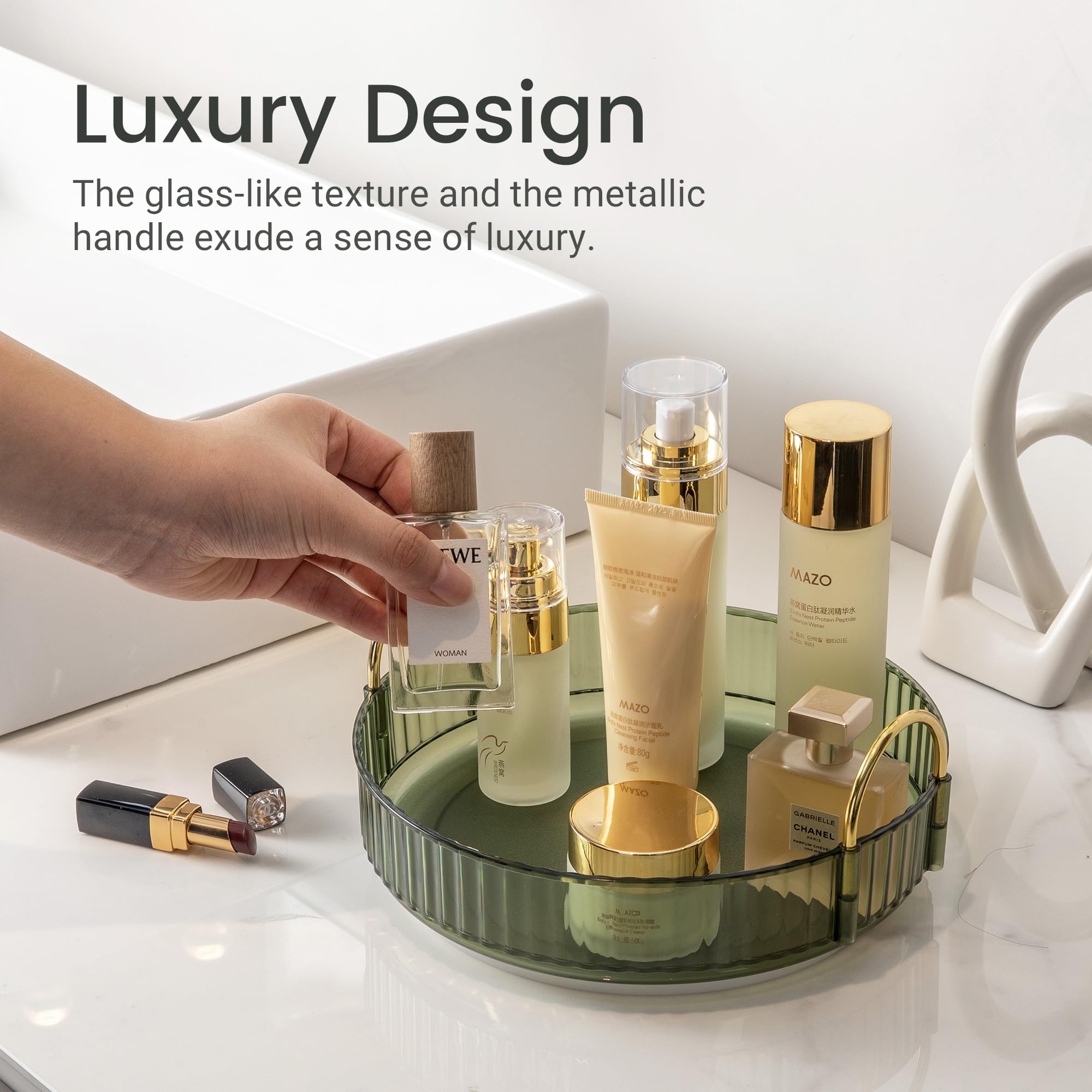 Rotating Makeup Organizer For Vanity, Large Skincare Make Up Organizers For Bathroom Counter, Clear Makeup Perfume Dresser Organ