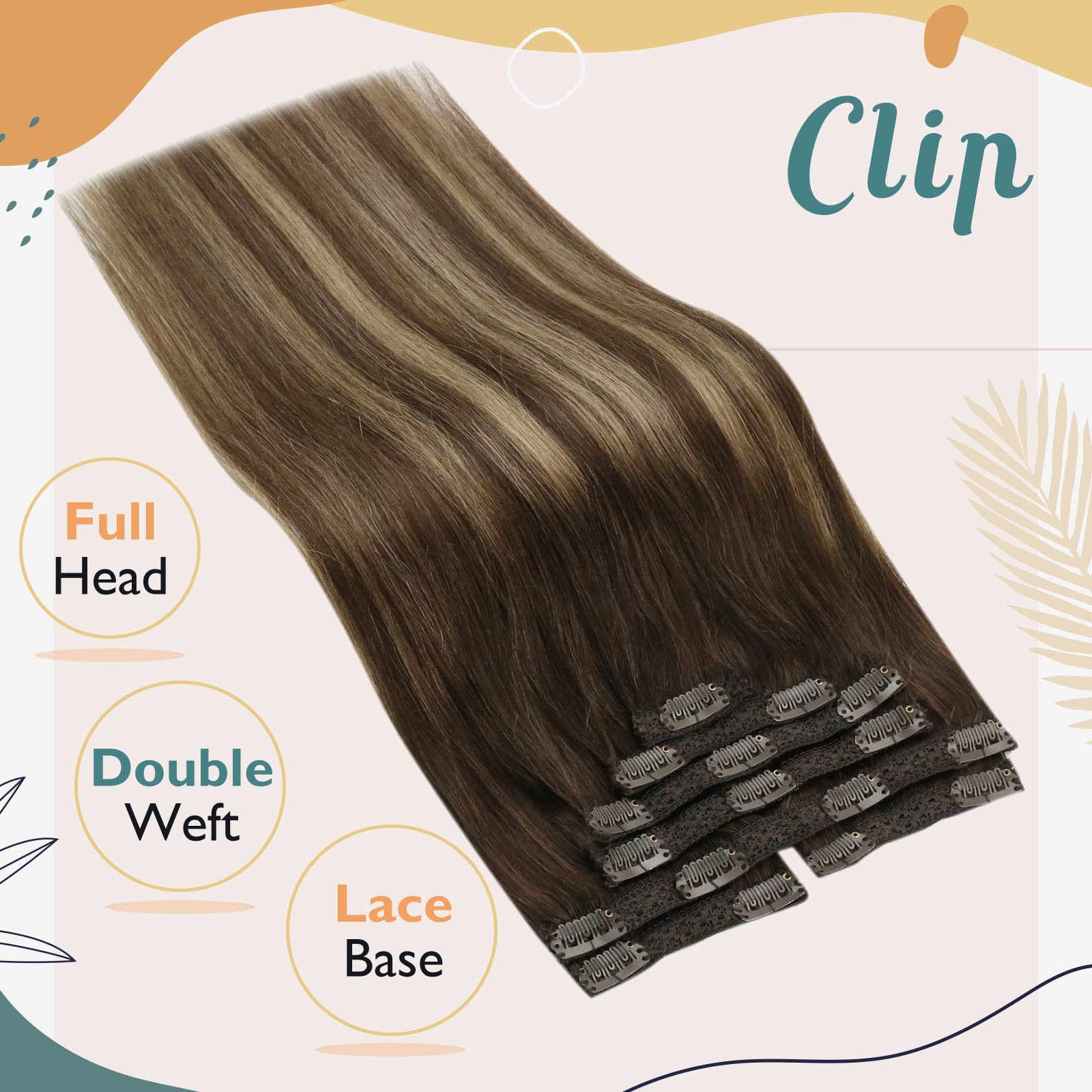 Ve Sunny Balayage Clip in Hair Extensions Dark Brown Roots Clip in Human Hair Extensions Ombre Brown to Caramel Blonde Clip in B