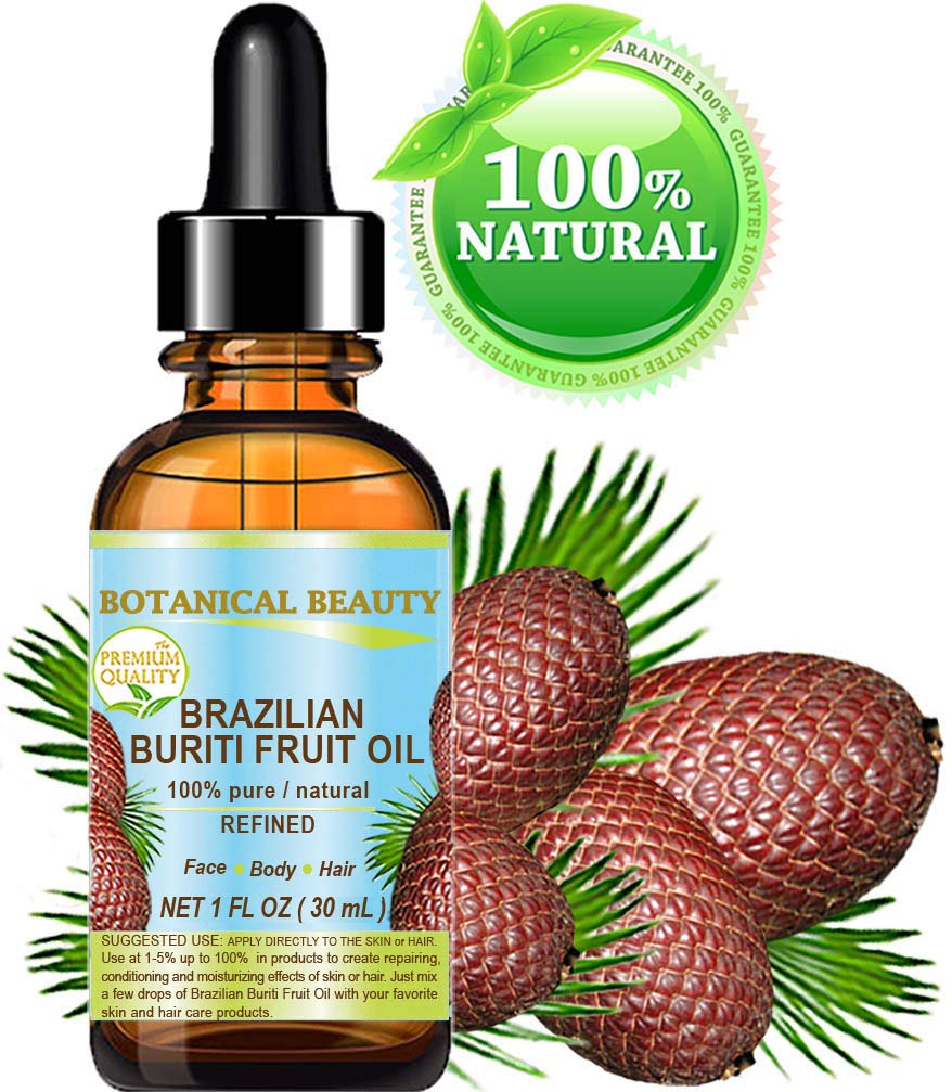 Brazilian Buriti Fruit Oil Pure Natural Virgin Refined Cold Pressed Carrier Oil Undiluted 1 Fl.Oz- 30 Ml For Face, Body, Hair, L