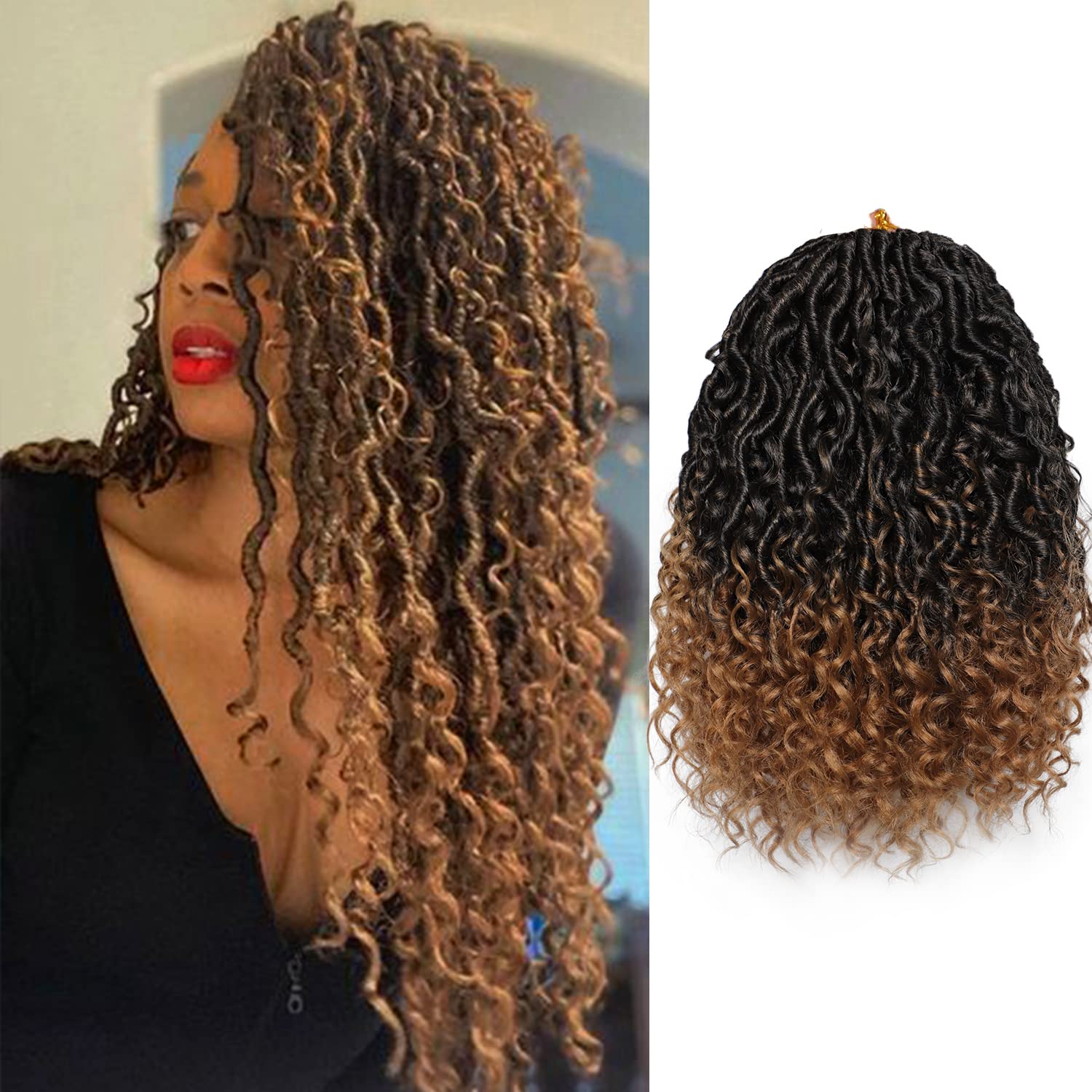 Goddess Locs Crochet Hair 12Inch 6Packs Curly Faux Locs Crochet Hair River Locs Goddess Wavy Crochet With Short Curly Hair Bohem