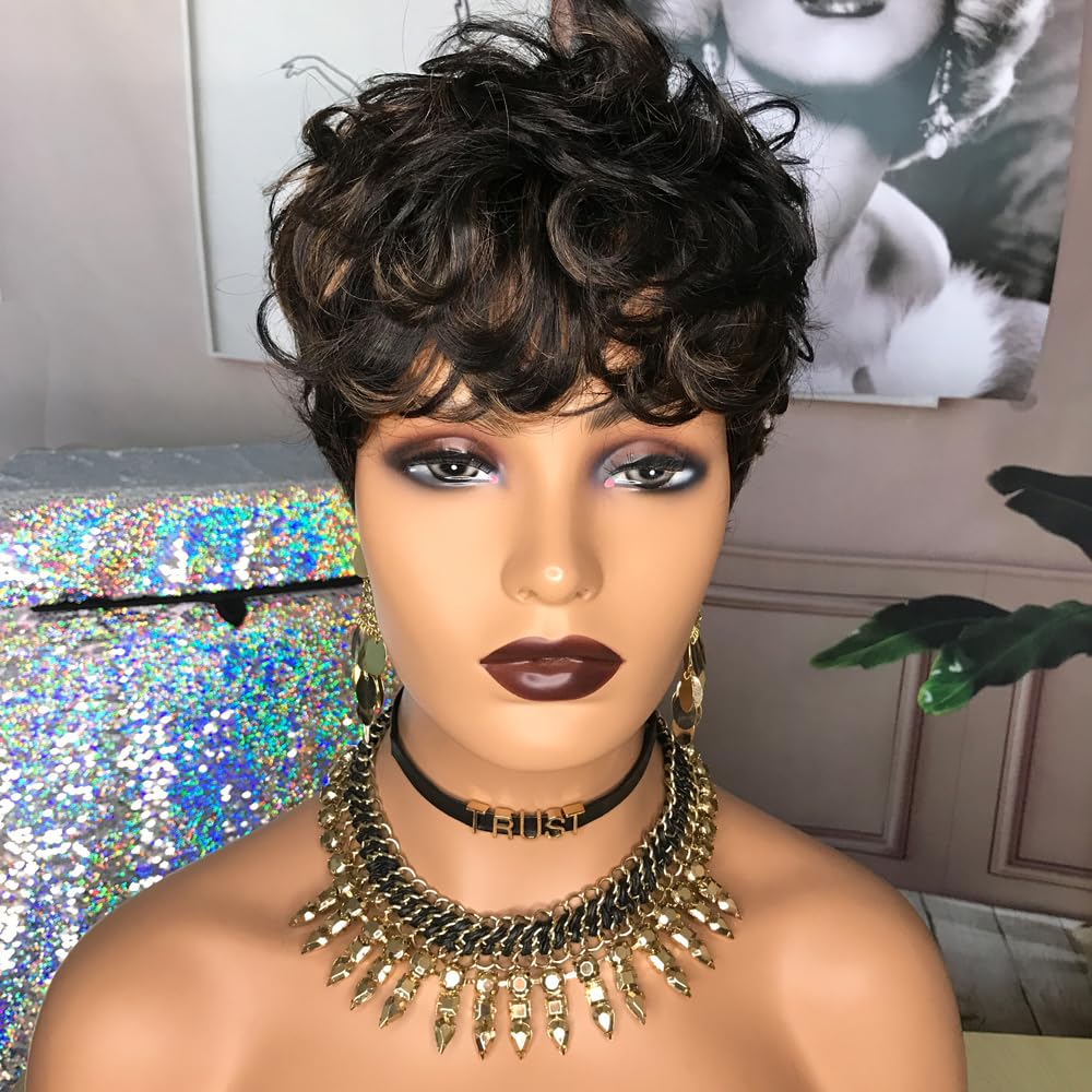 Hotkis Short Curly Wig Pixie Cut Wig Human Hair Natural Curly Short Human Hair Wigs For Black Women Short Wigs Human Hair Pixie