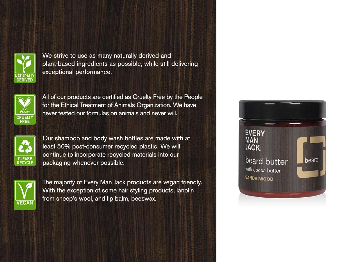Every Man Jack Beard Butter- Subtle Sandalwood Fragrance - Rejuvenates, Hydrates, And Styles Dry, Unruly Beards While Relieving