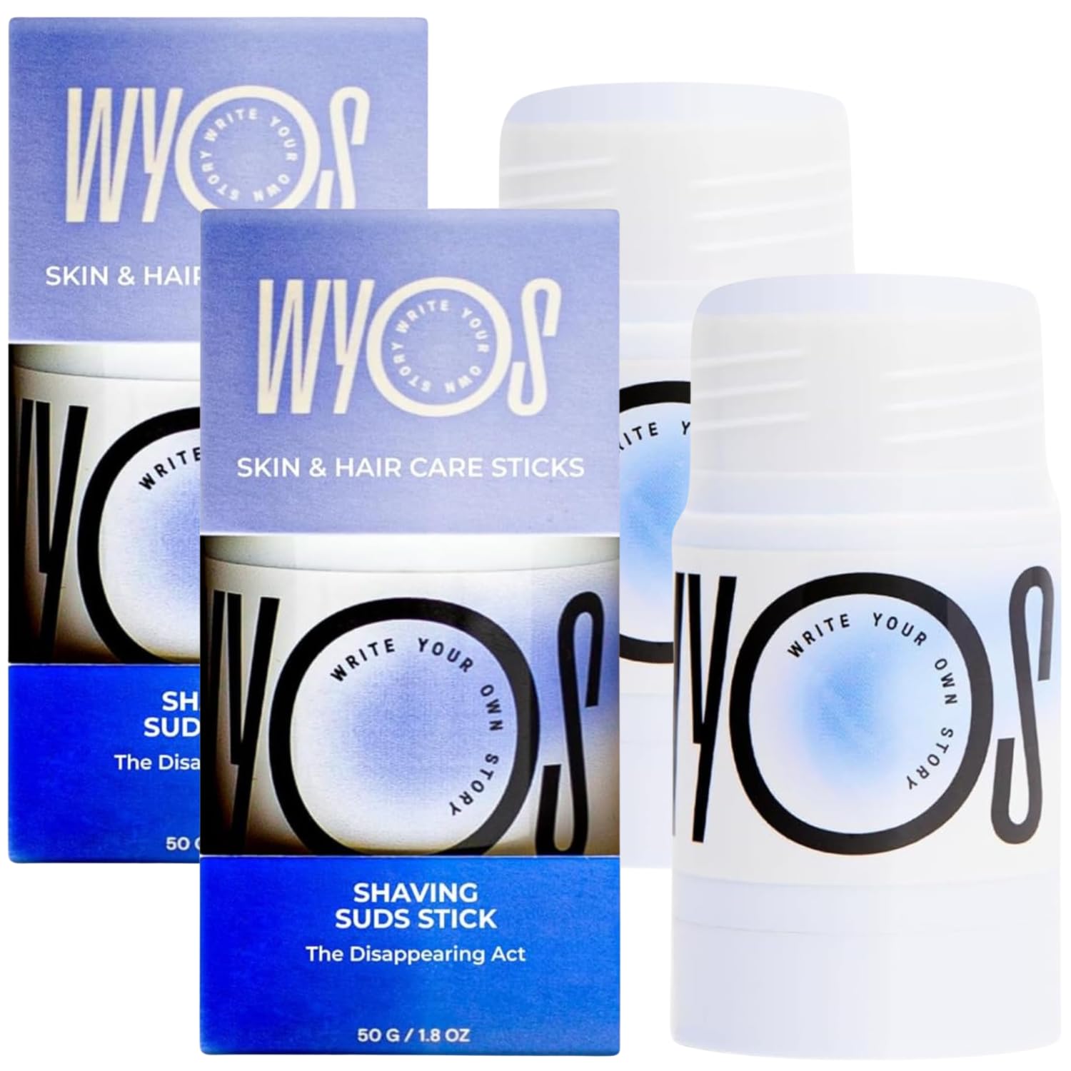 WYOS Shaving Cream Sticks 2 Pack, Travel Size, Vegan, Cruelty Free, Clean Label, Sulfate Free, Paraben Free, Leak Free, No Mess,
