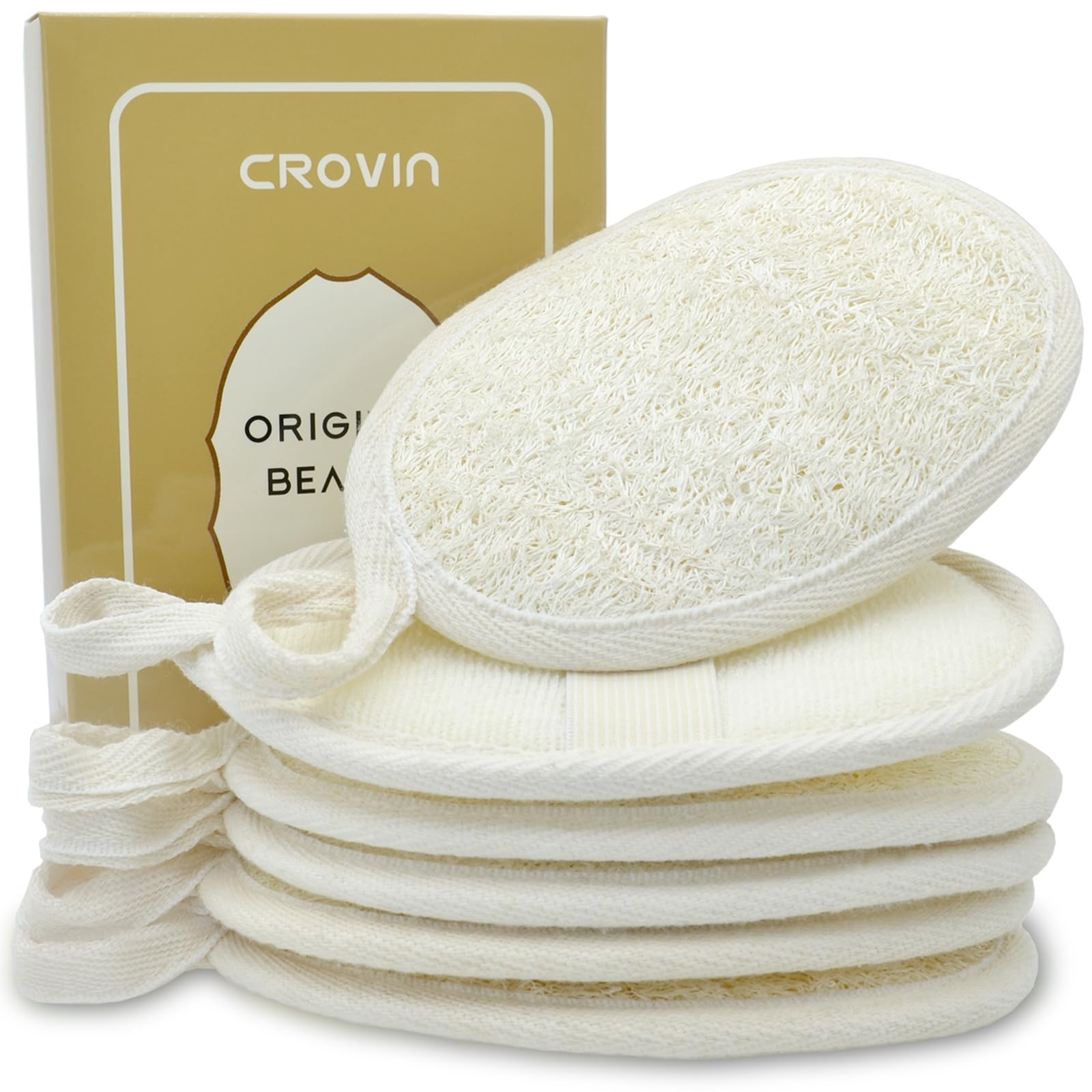 Crovin Natural Loofah Exfoliating Body Scrubber, Made With Natural Shower Loofah Sponge For Men And Womens Spa - Pack Of 6 Exfol