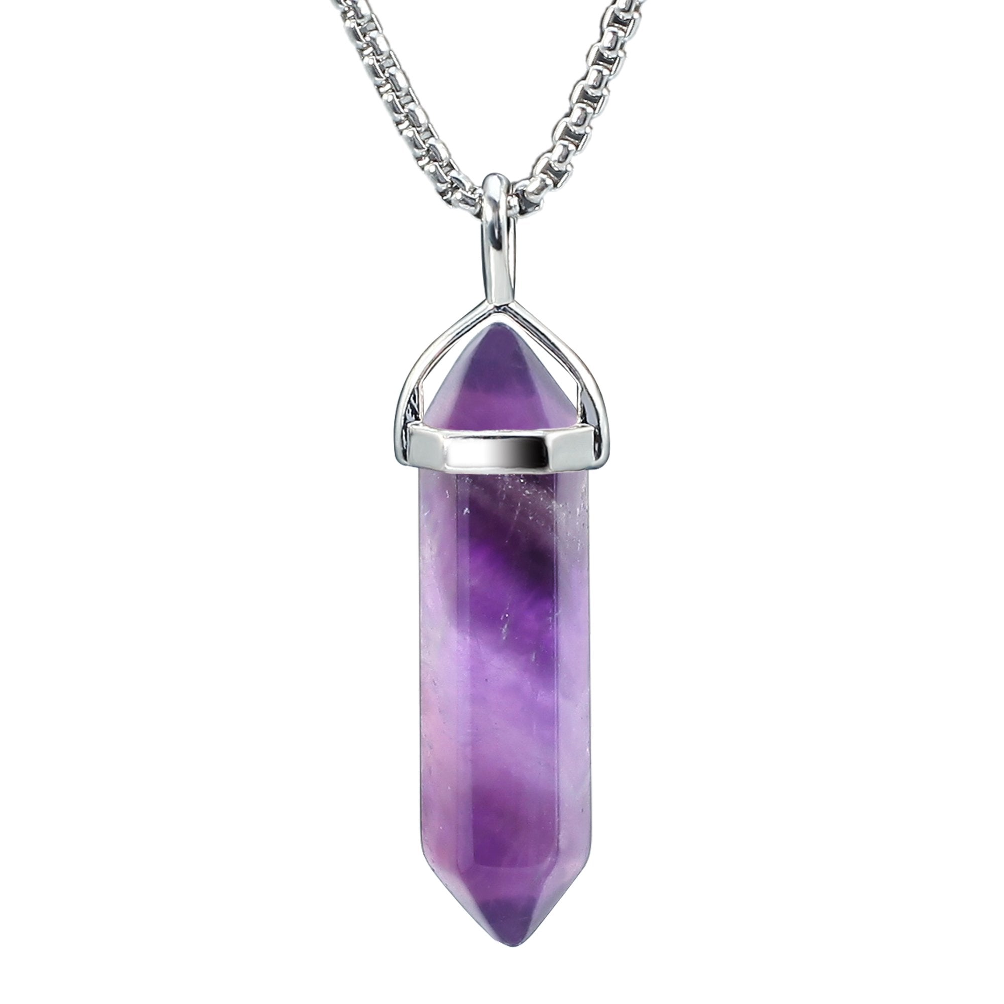 BEADNOVA Amethyst Necklace Gemstone Crystal Necklace for Women Healing Stone pendant Jewelry for Men Pendulum Divination Purple 