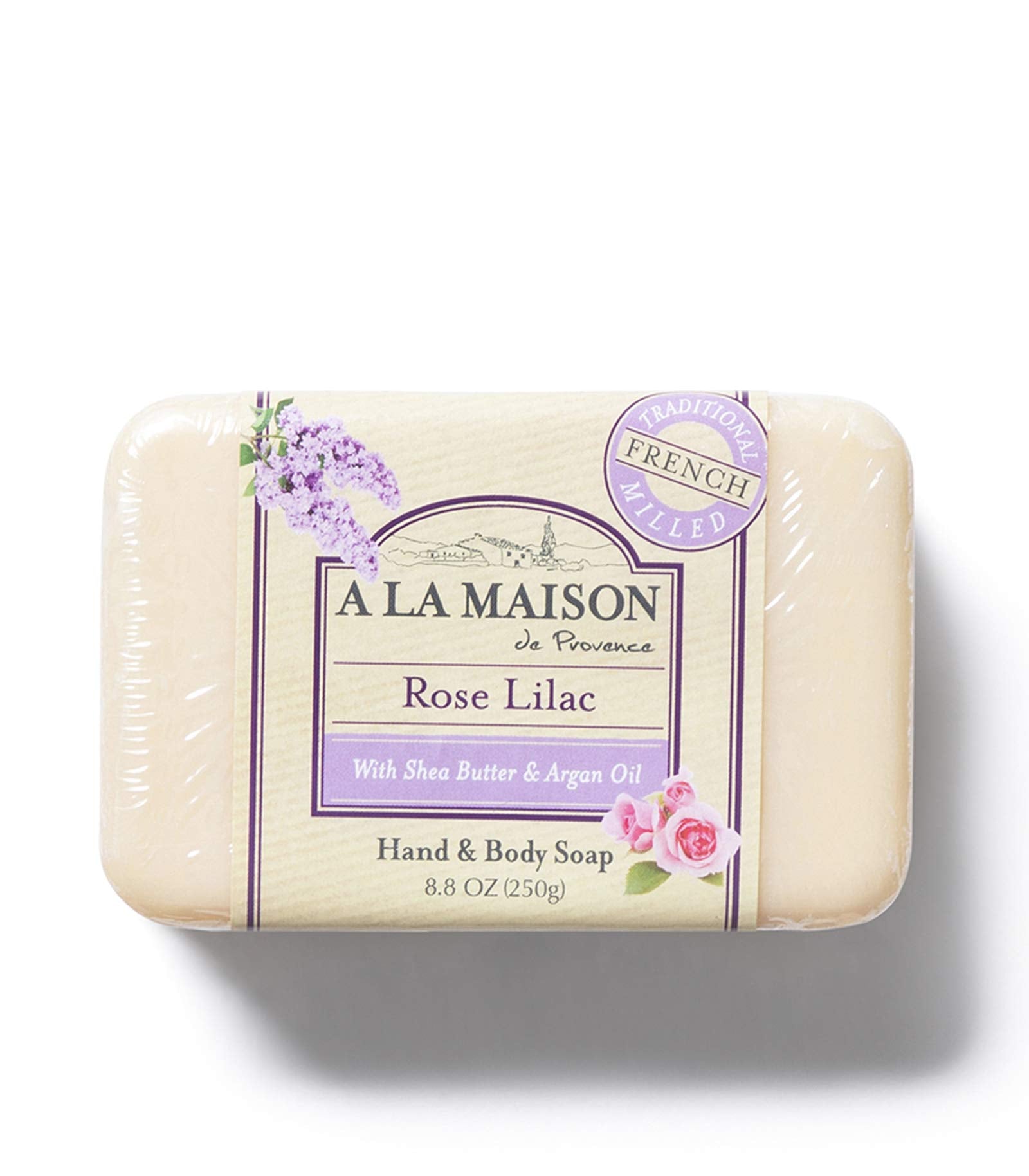 A LA MAISON Rose Lilac Bar Soap - Triple French Milled Natural Moisturizing Hand Soap Bar (1 Bar of Soap, 8.8 oz)