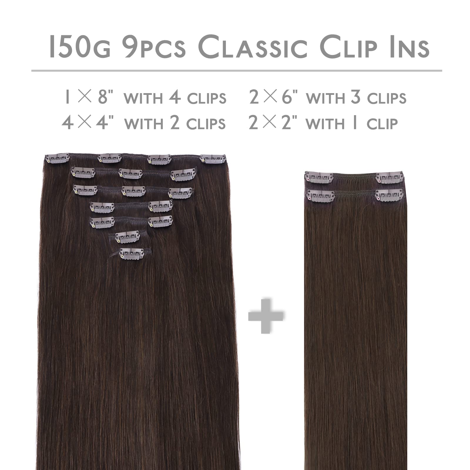 Wennalife Clip In Hair Extensions, 18 Inch 150G 9Pcs Clip In Hair Extensions Real Human Hair, Light Dark Brown Human Hair Clip I