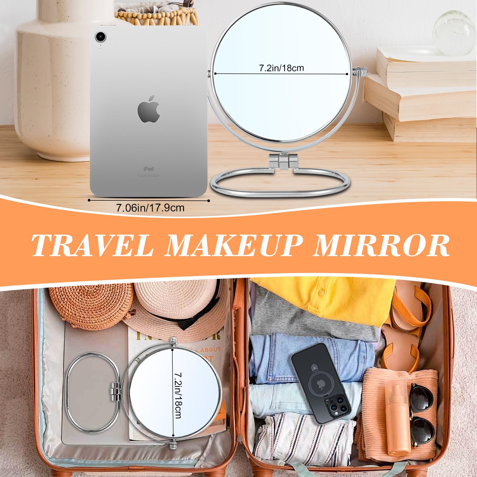 AumVum Travel Makeup Mirror, 6 Portable Folding Double-Sided Vanity Mirror, 10X Magnification, Handheld & Wall Hanging, Magnifyi