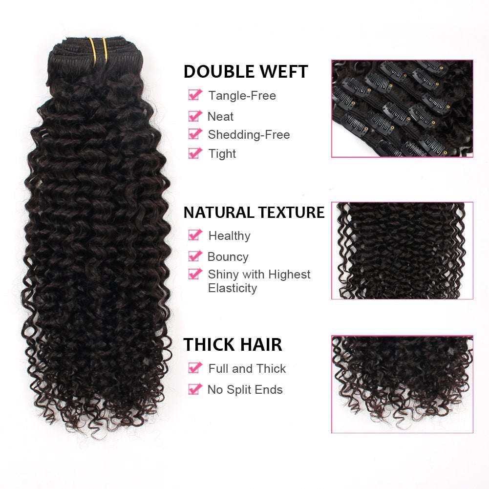 ABH AMAZINGBEAUTY HAIR Jerry Curly Clip in Hair Extensions Real Human Hair 3B 3C Double Wefts Curly Clip ins for African America
