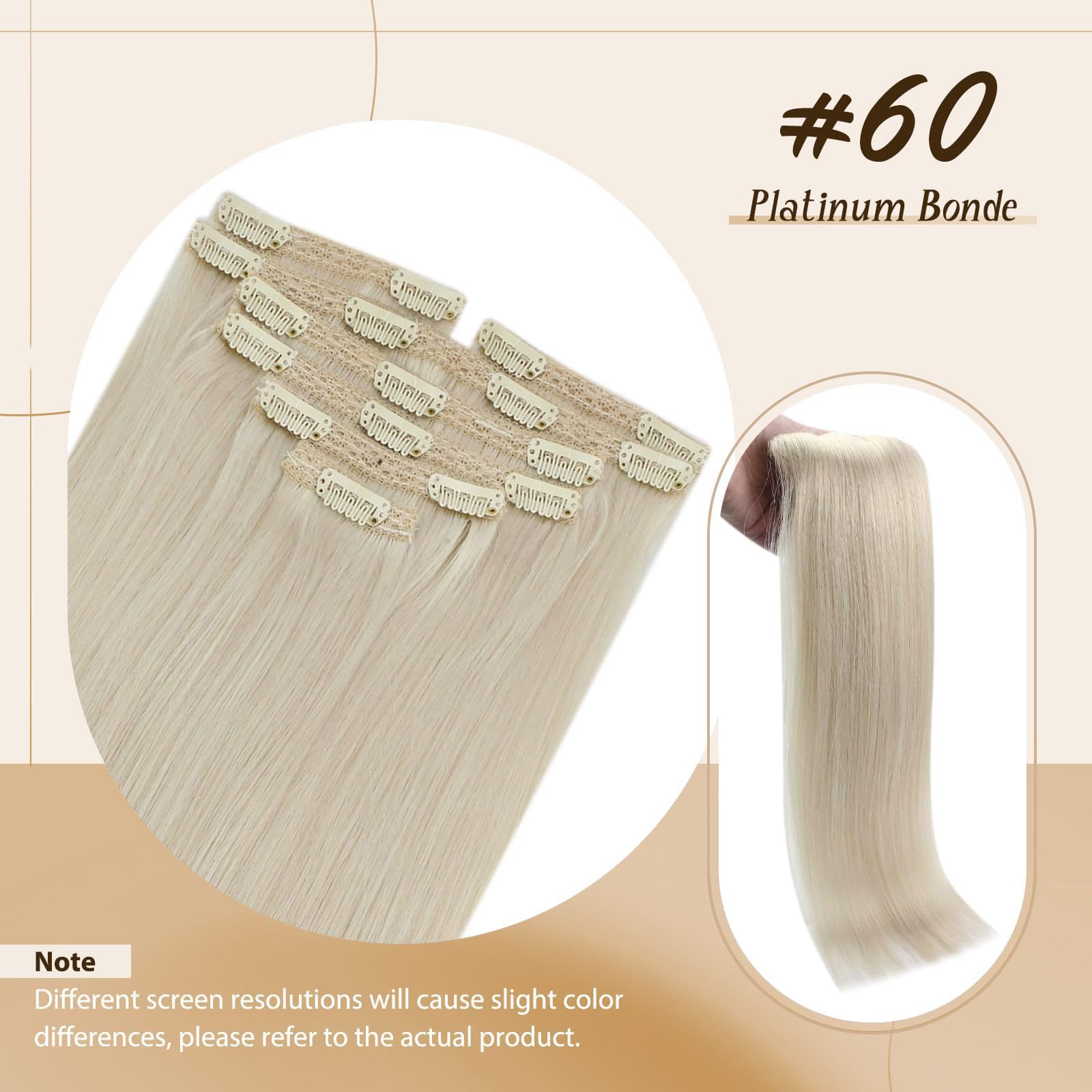 Sunny Long Clip in Hair Extensions Human Hair Platinum Blonde Real Hair Extensions Clip in Human Hair Blonde Hair Extensions Rem