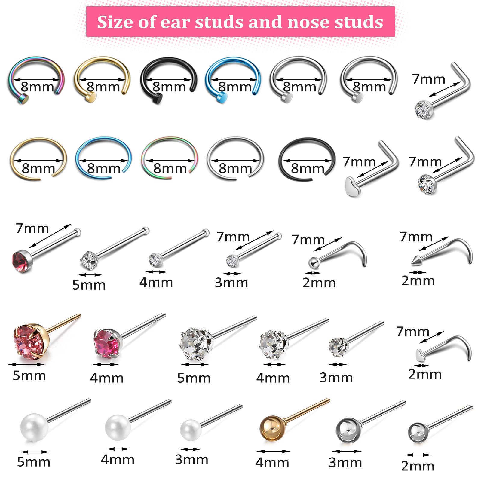 Honoson 158 Pieces Ear Piercing Kit Nose Ear Piercing Disposable Ear Piercing Tool Body Ear Nose Navel Piercing Machine Ear Pier