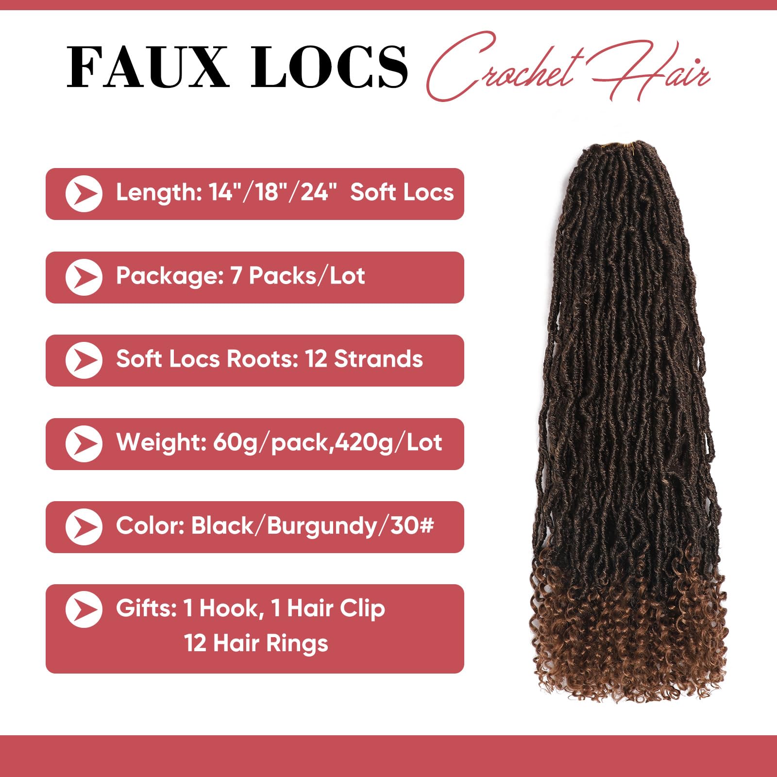 Faux Locs With Curly Ends 24 Inch Faux Locs Crochet Hair 7 Packs Soft Locs With Curly Ends 12 Strands Pre Looped Crochet Hair Ex