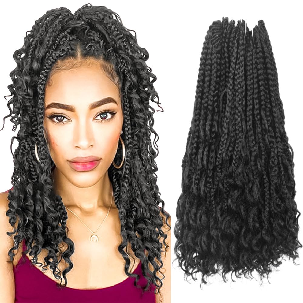 Niseyo Goddess Box Braids Crochet Hair 14 Inch 8 Packs Short Crochet Box Braids Pre Looped Curly Ends Boho Style Synthetic Hair 