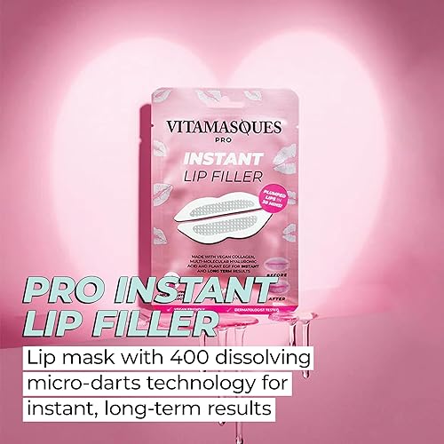 Vitamasques Instant Lip Filler - Vegan Collagen, Multi-Molecular Hyaluronic Acid, 3 Pack for Plumped Lips in 30 Mins