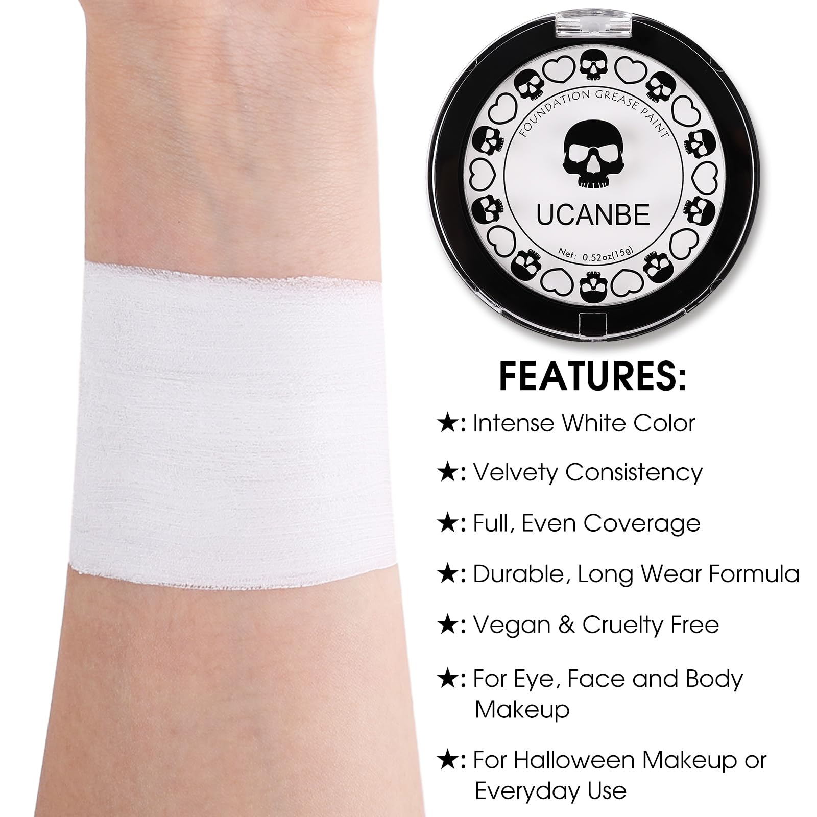 Ucanbe Goth White Cream To Powder Foundation Makeup, Professional Clown White Face Body Paint With Matte Finish For Halloween, S