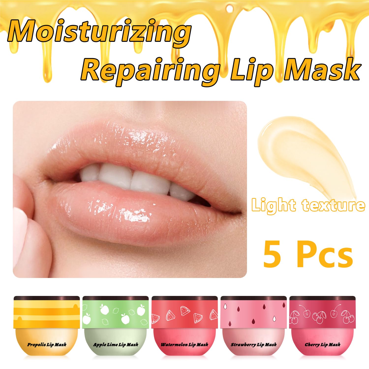 5 Pcs Bee Balm Lip Balm Lip Mask Honey Pot, Lip Mask Propolis Moisturizing Lip Balm, Hydrating Prevention Dry And Cracked Lip Sc