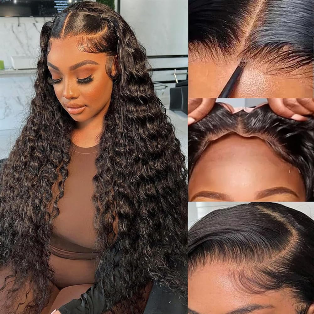 28 Inch Wear & Go Glueless Wig Human Hair Pre Cut Water Wave 4X4 Lace Closure Wigs Human Hair Pre Plucked 180 Density 3 Seconds
