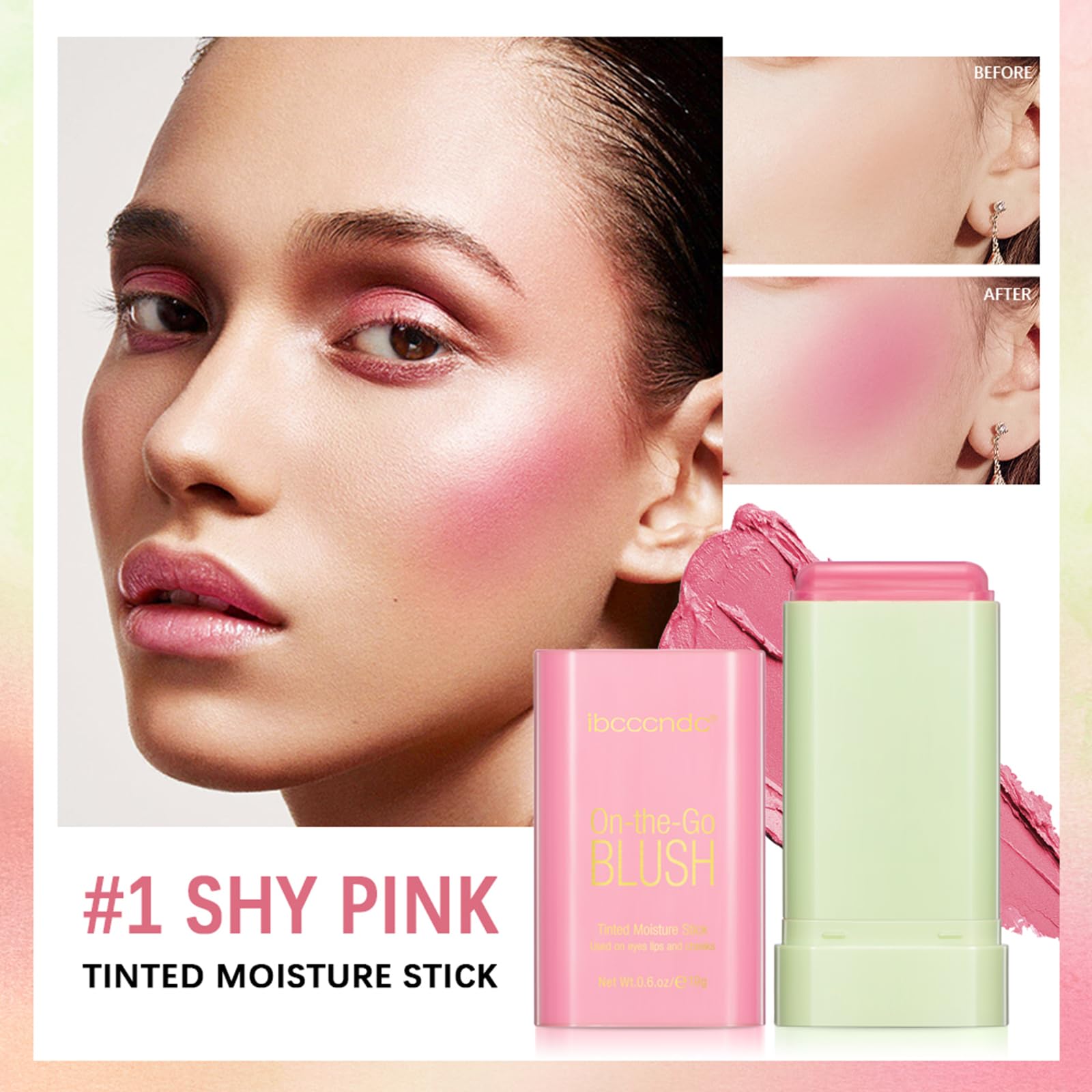 Meicoly Multi Use Makeup Blush Stick,On-The-Go 2-In-1 Lip Cheek Cream Blush Stick,Waterproof Solid Face Blush Makeup Cheek Tint,