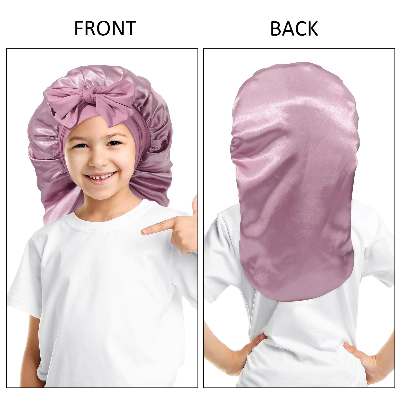 Awaytr Long Toddler Silk Bonnet For Sleeping Elastic Satin Bonnets For Curly Hair Braid Night Cap For Aged 3-12 Kids (Green)