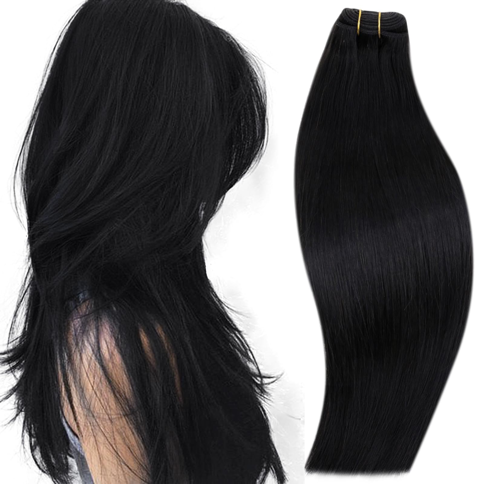 RUNATURE Black Sew in Weft Hair Extensions Human Hair 20 Inch 100g Long Sew in Hair Extensions Real Human Hair Black Girl Brazil