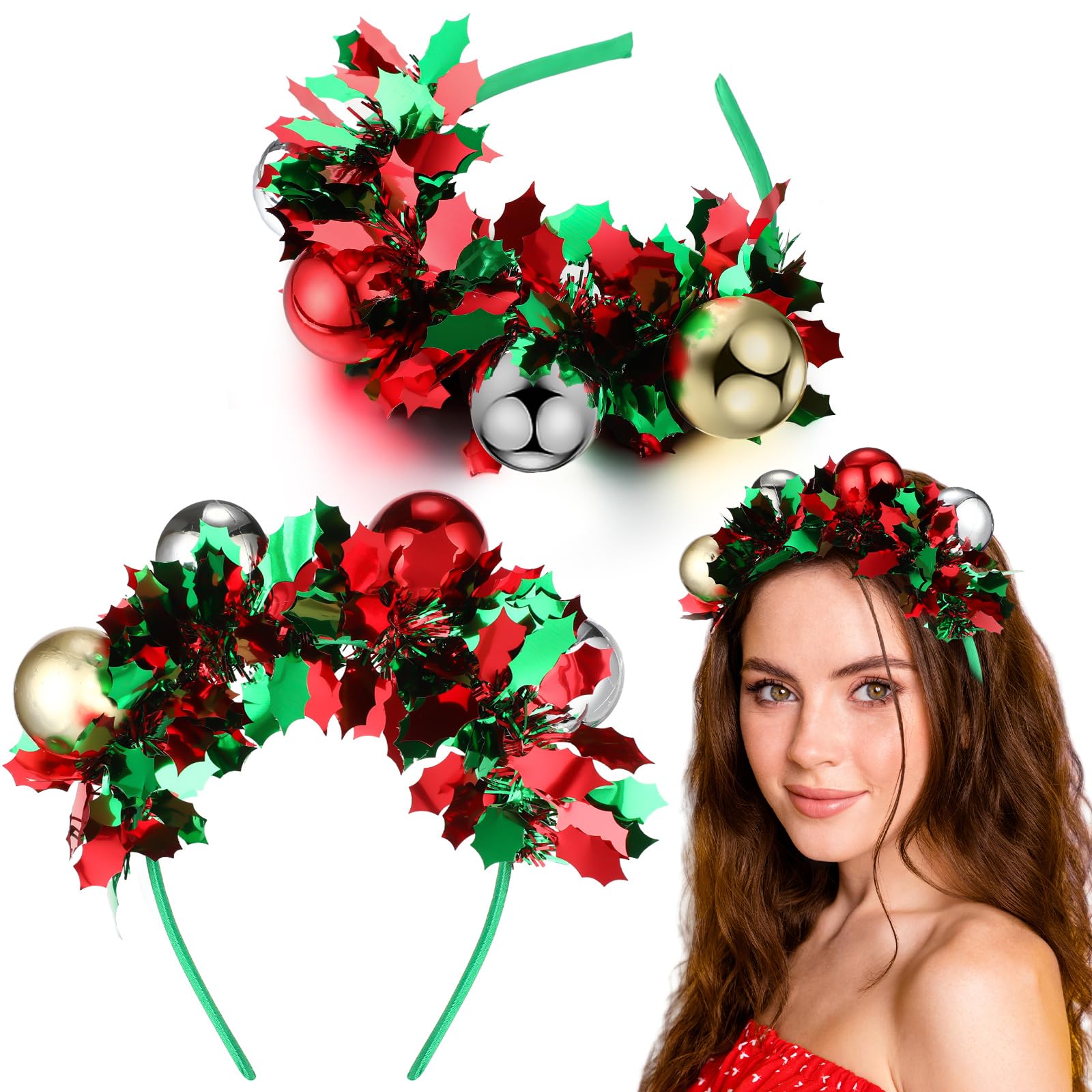 Yilloog 2 Pcs Christmas Headband Christmas Ball Headbands Headdress Bulk Holiday Headbands Xmas Hair Hoop Christmas Hairband Chr