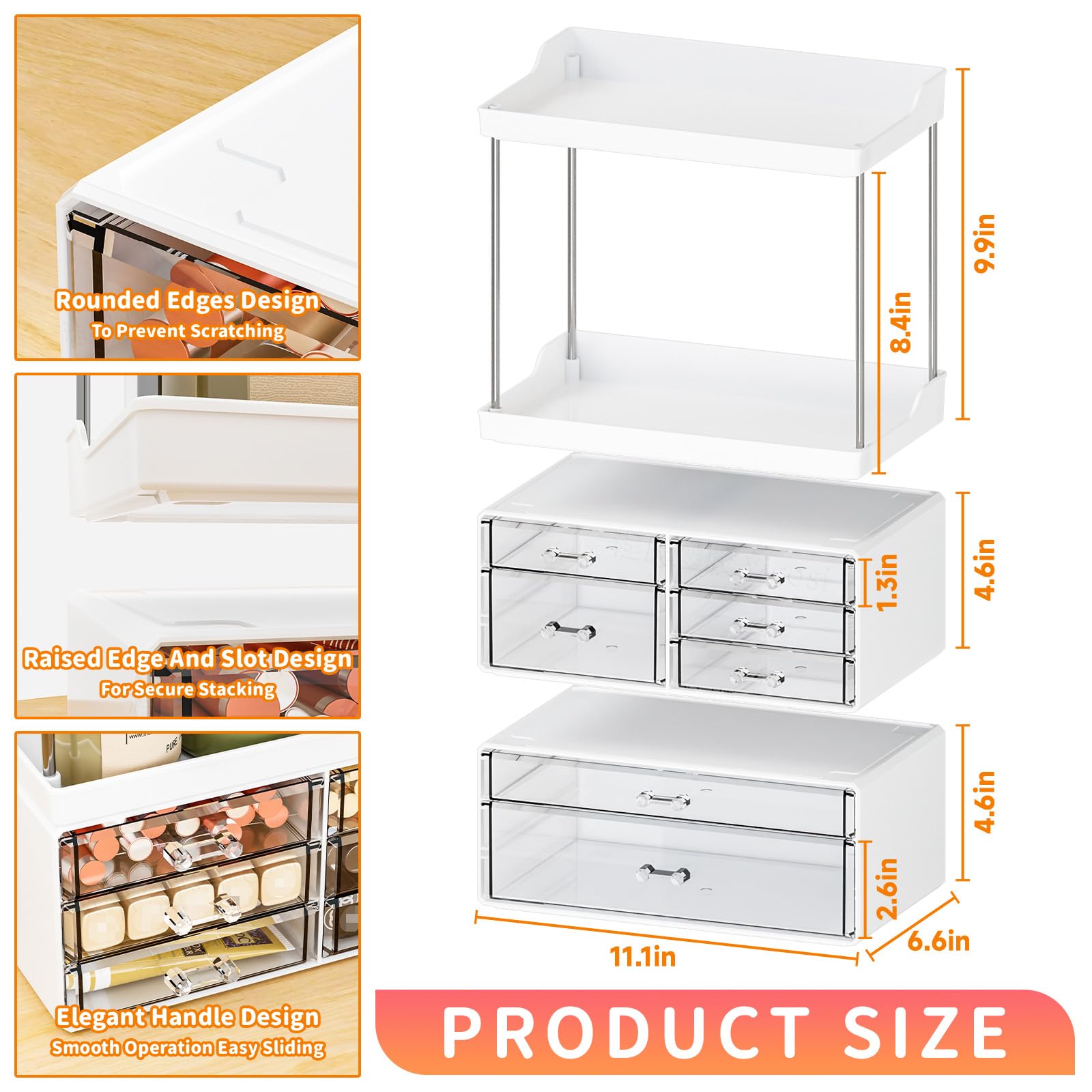 3 Pack Clear Bathroom Counter Organizers And Storage - Stackable Design,19.1'' Tall Large Capacity - Suitable As Makeup Organize