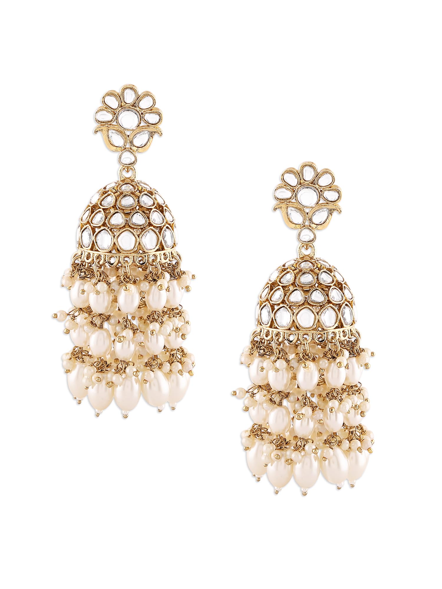 Zaveri Pearls Gold Tone Kundan & Cluster Pearl Drop Traditional Jhumka Earring For WomenZpfk16735