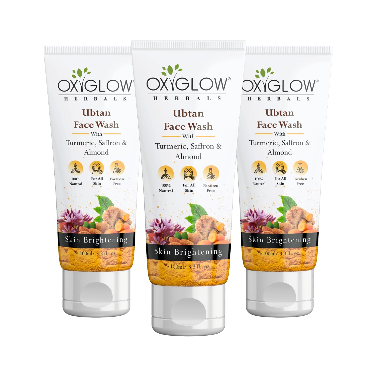Oxyglow Herbals Ubtan Face Wash With Turmeric, Saffron & Almond |Tan Removal For All Skin Type 100G Pack Of 3