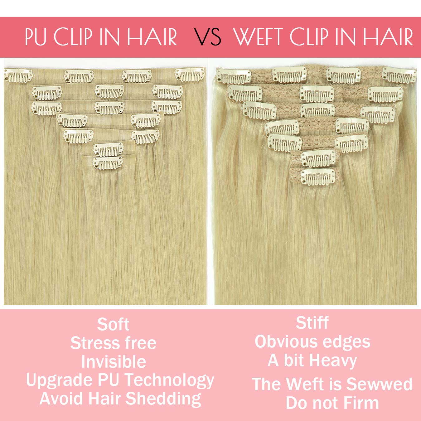 Loxxy Seamless Hair Extensions Clip In 14Inch 110Gram 7Pcs Bleach Blonde #60 Highlights Hair Extensions Clip In Human Hair Invis