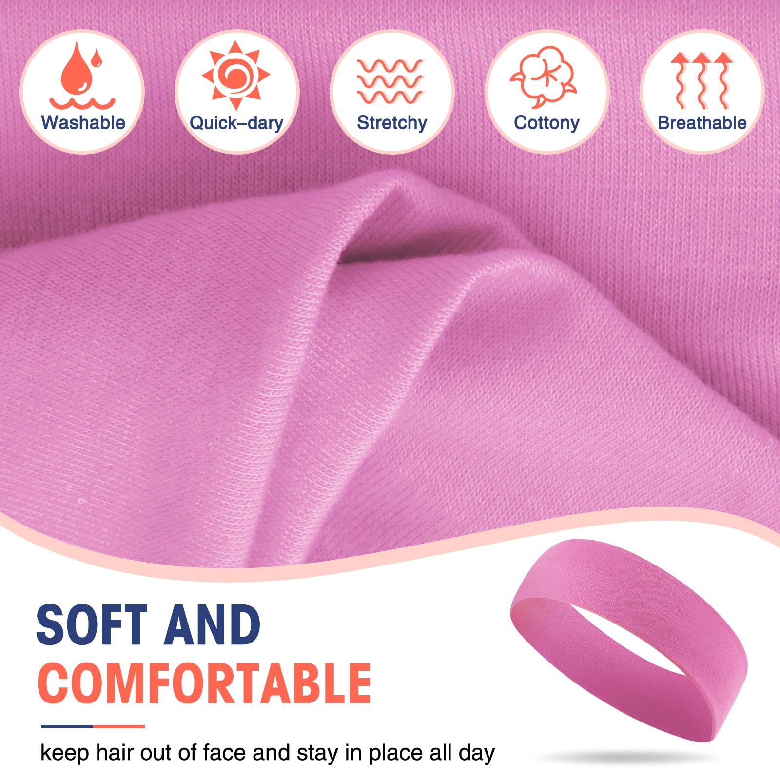 Hotop 20 Pcs Sport Stretchy Headbands for Girls Women Non Slip Soft Fabric Elastic Headband Bulk for Yoga DIY Team Gifts(Pink)