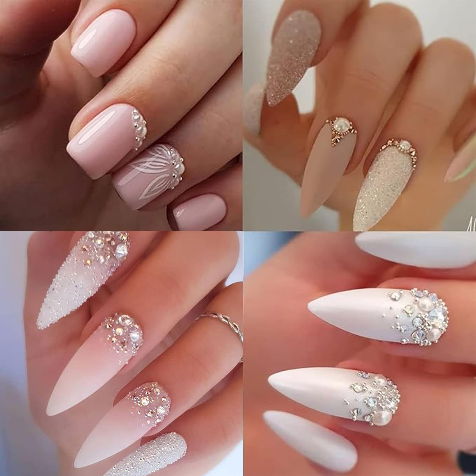 Votacos Nail Art Pearls With Nail Rhinestones Glue Gel Flatback Pearls Nail Charms Luxurious Nail Supplies Accessories Gold Silv