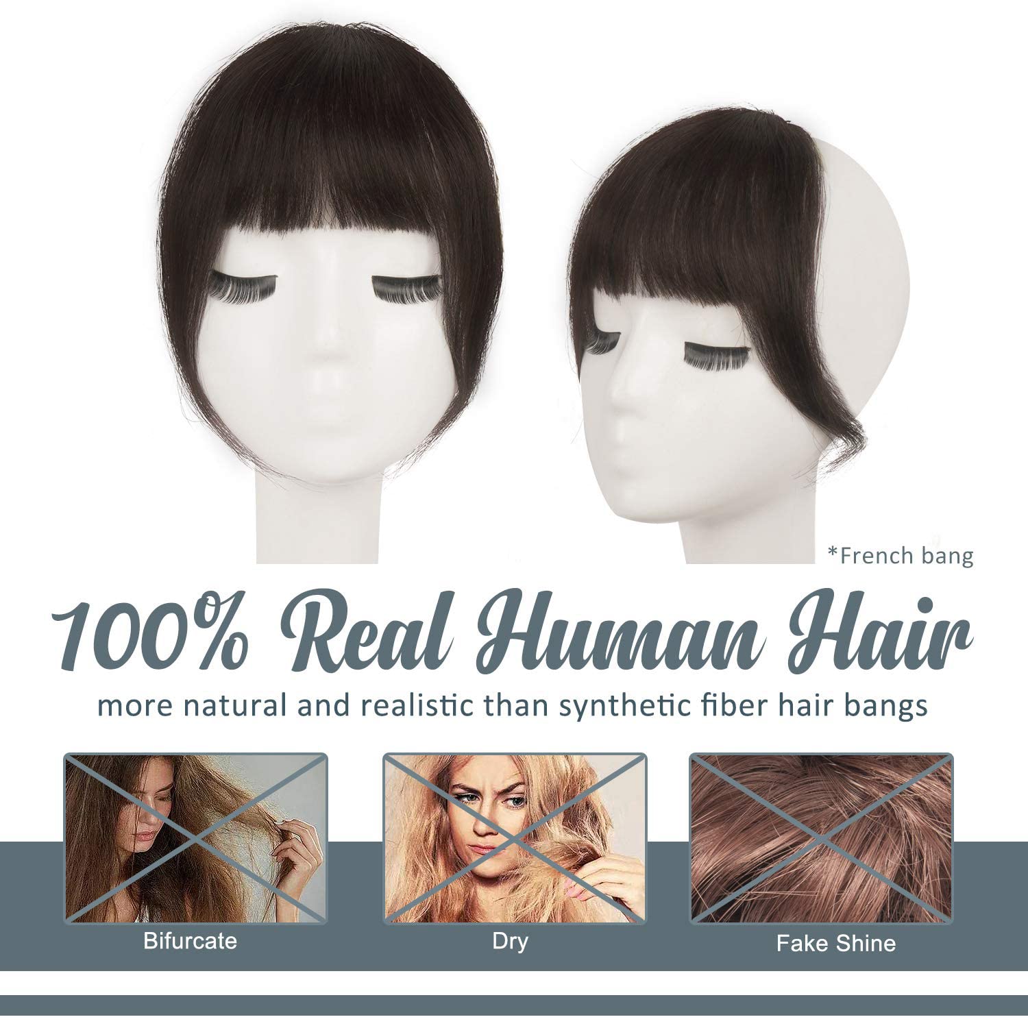 BARSDAR Clip in Bangs, 100% Human Hair Bangs Extensions Thick French Brown Bangs with Temples Clip on Fringe Real Hair Bangs Hai