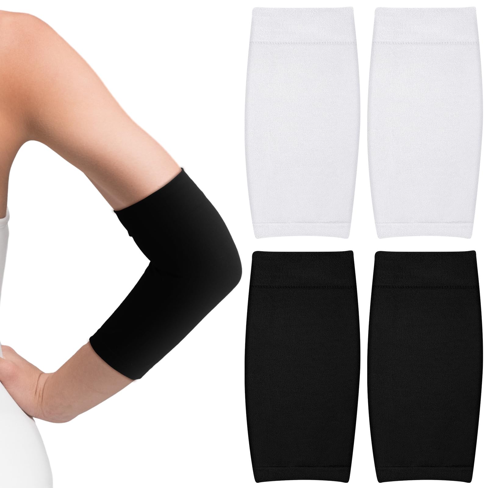 Vicenpal 2 Pairs Full Forearm Tattoo Cover Up Compression Sleeves Band Concealer Support UV Arm Sleeves for Women Men(White and 
