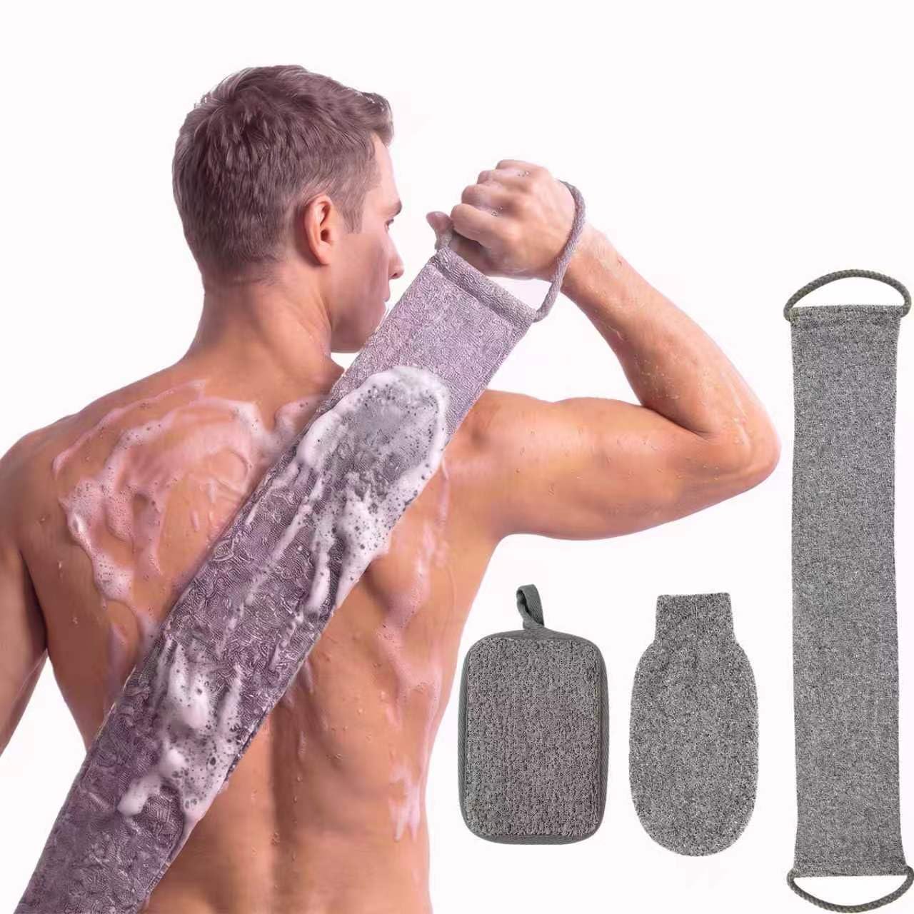 ERXHSCLP Exfoliating Shower Set Gray Bamboo Fiber, 3Piece