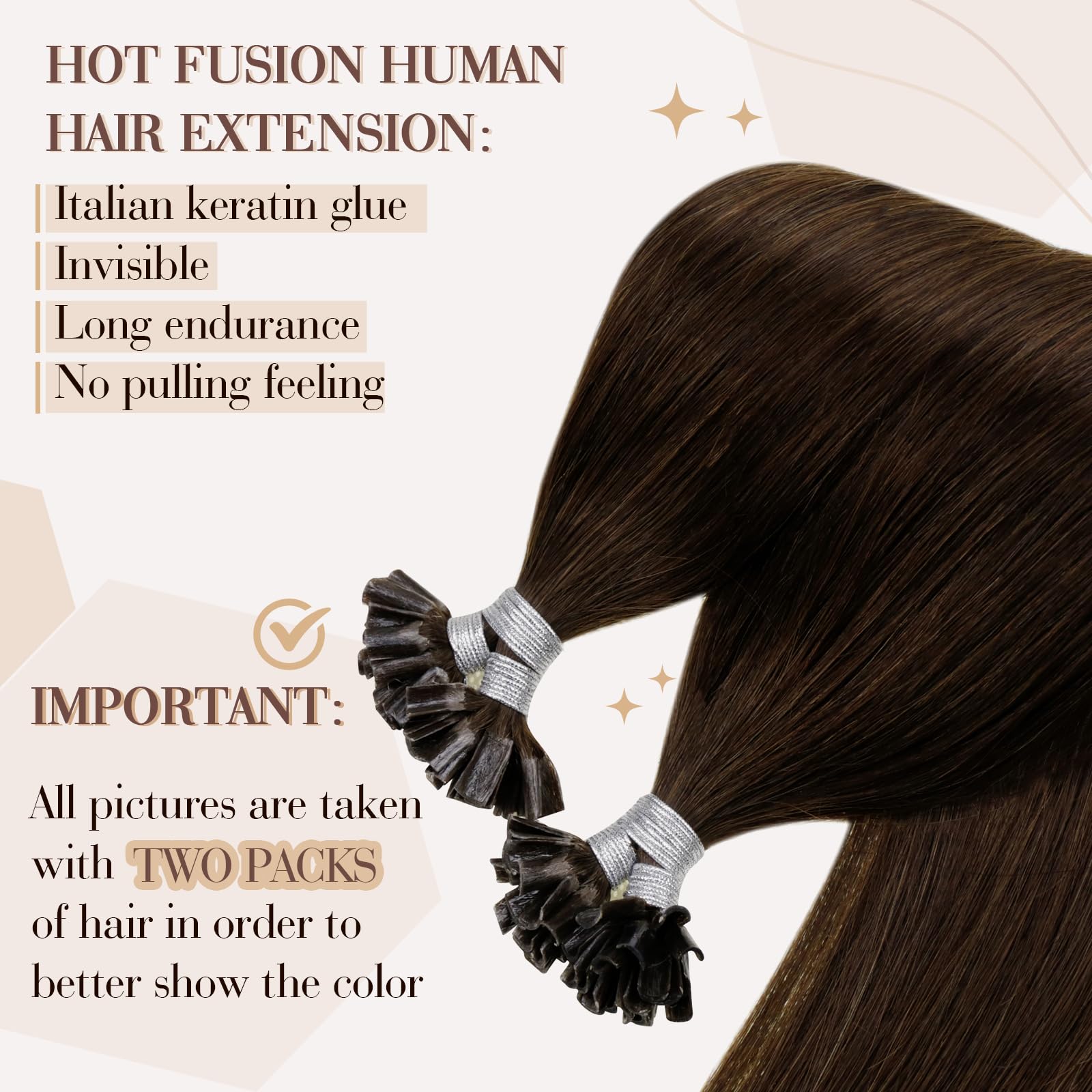 Hetto K Tip Hair Extensions Real Human Hair Brown U Tip Hair Extensions Human Hair #4 Dark Brown Remy Hair Extensions Utip Kerat