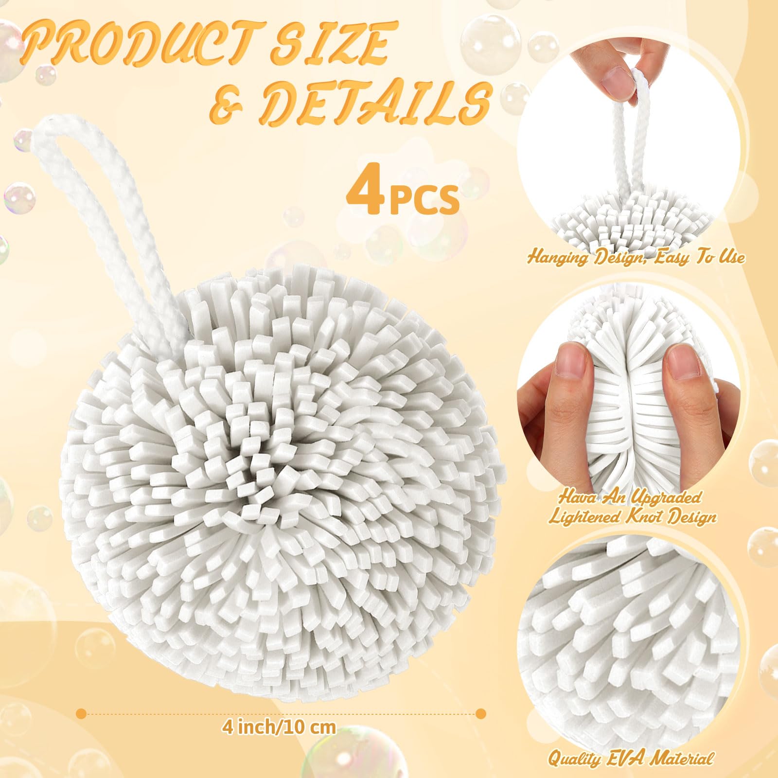 Teenyyou 4 Pcs Bath Sponge Shower Pouf Loofahs Shower Puff Exfoliating Loofah Bath Accessories Cleaning Tool for Body Gift Baske