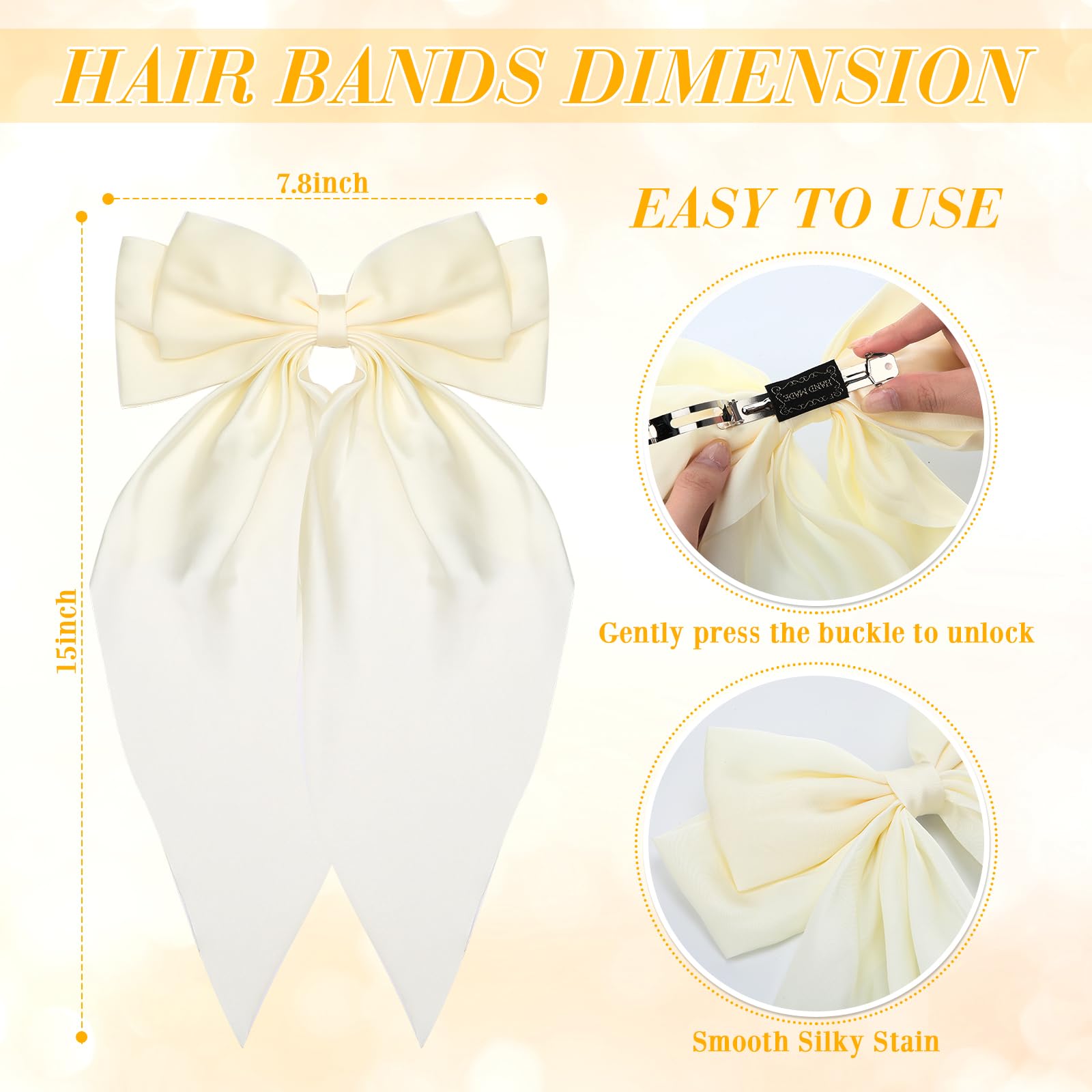 Mimorou 36 Pcs Big Hair Bows for Women Silky Satin Hair Bows Bulk Oversized Long Tail Black White Hair Bow Large Hair Ribbons Ha