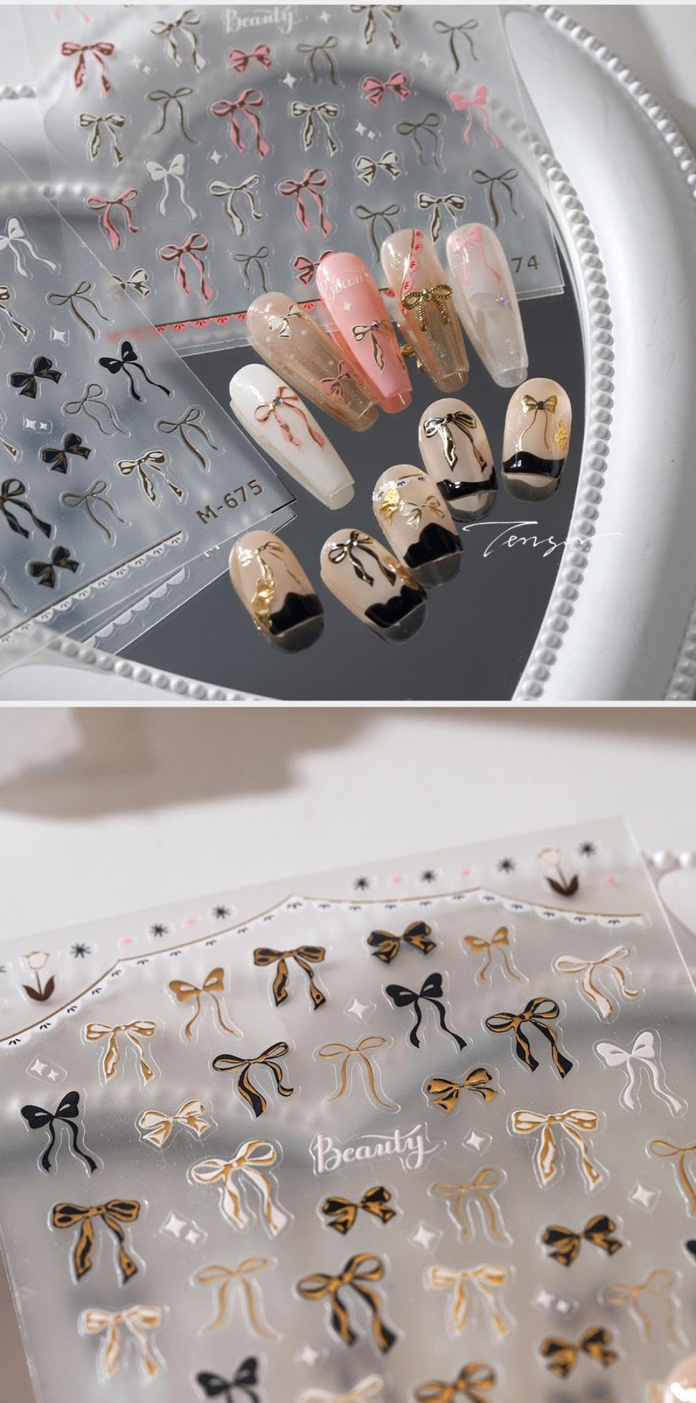 Gold Black Bow Nail Art Stickers Valentines Stickers 5D Embossed Bowknot Nail Stickers Cute Self-Adhesive Silver Ribbon Decals F