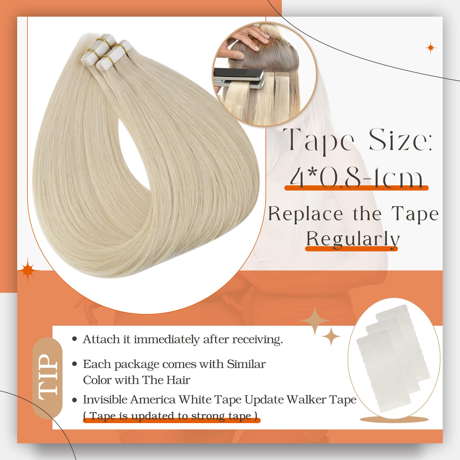 Full Shine Tape In Hair Extensions Blonde 22 Inch Real Human Hair Tape In Extensions Pu Tape In Hair 50 Gram Skin Weft Tape In H