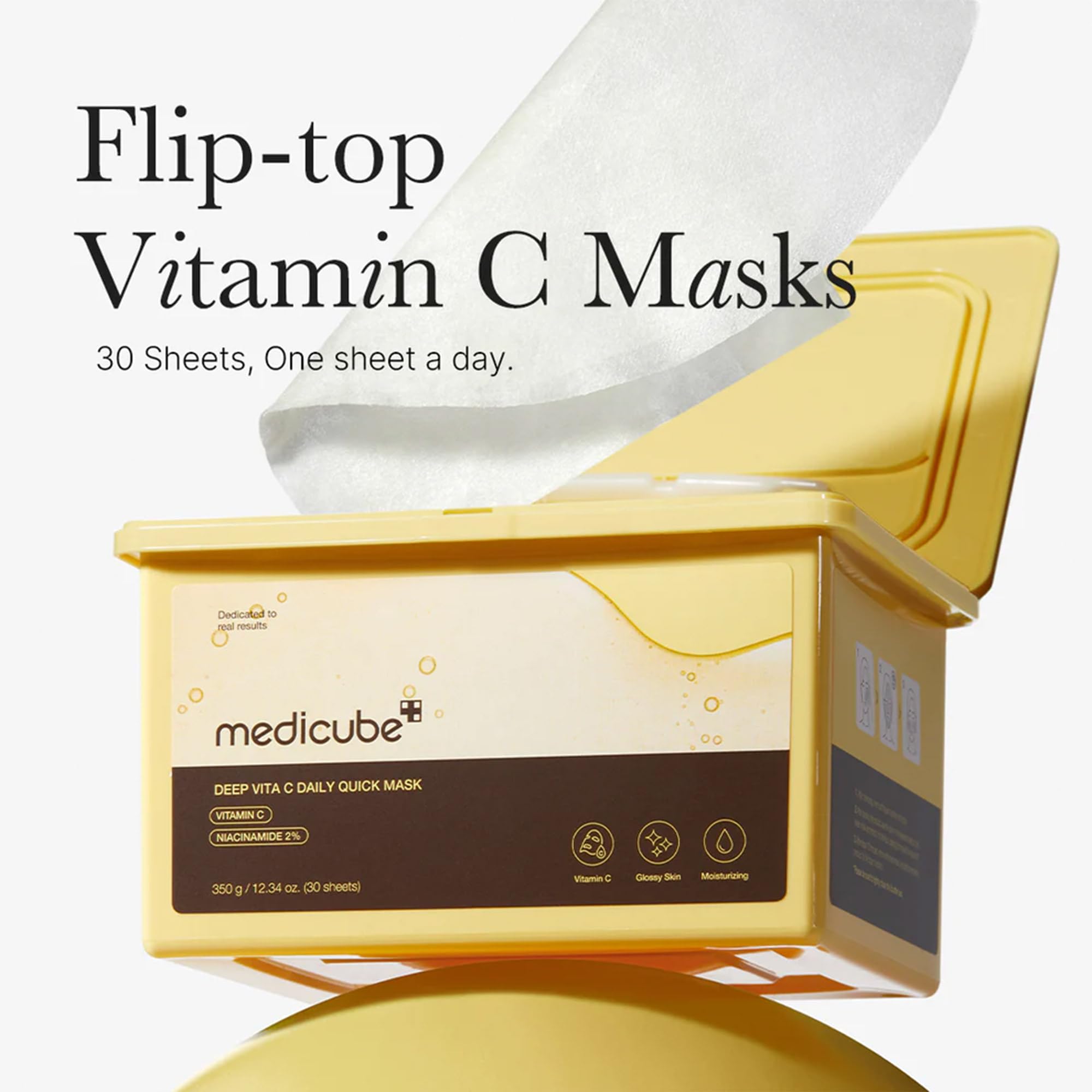 Medicube Deep Vita C Daily Quick 30 Sheet Masks - Vegan Certified, Quick Dispenser, Triple Vitamin Complex For Radiance And Hydr