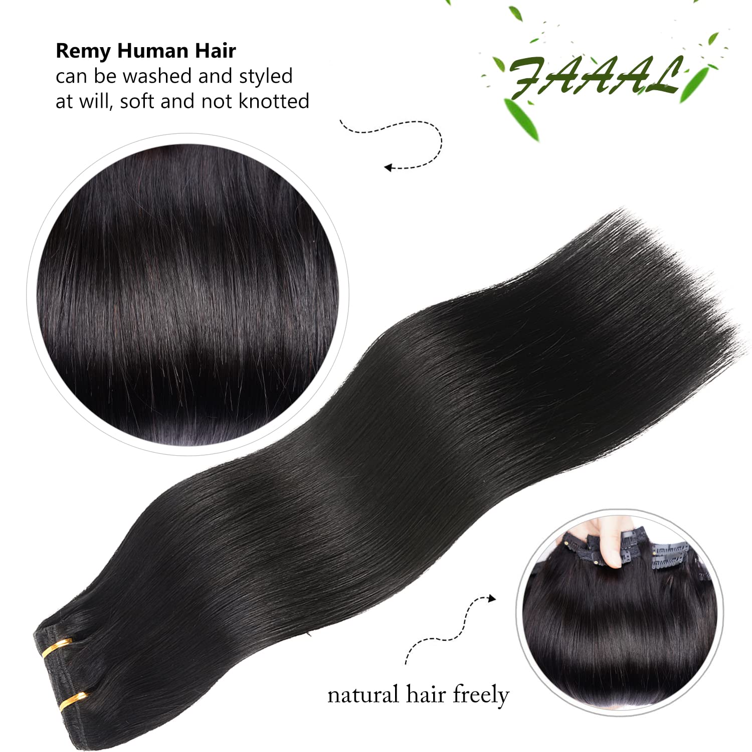 14'' Clip In Human Hair Extensions Full Head 110G 7 Pieces 16 Clips 1# Jet Black Double Weft Brazilian Real Remy Hair Extensions