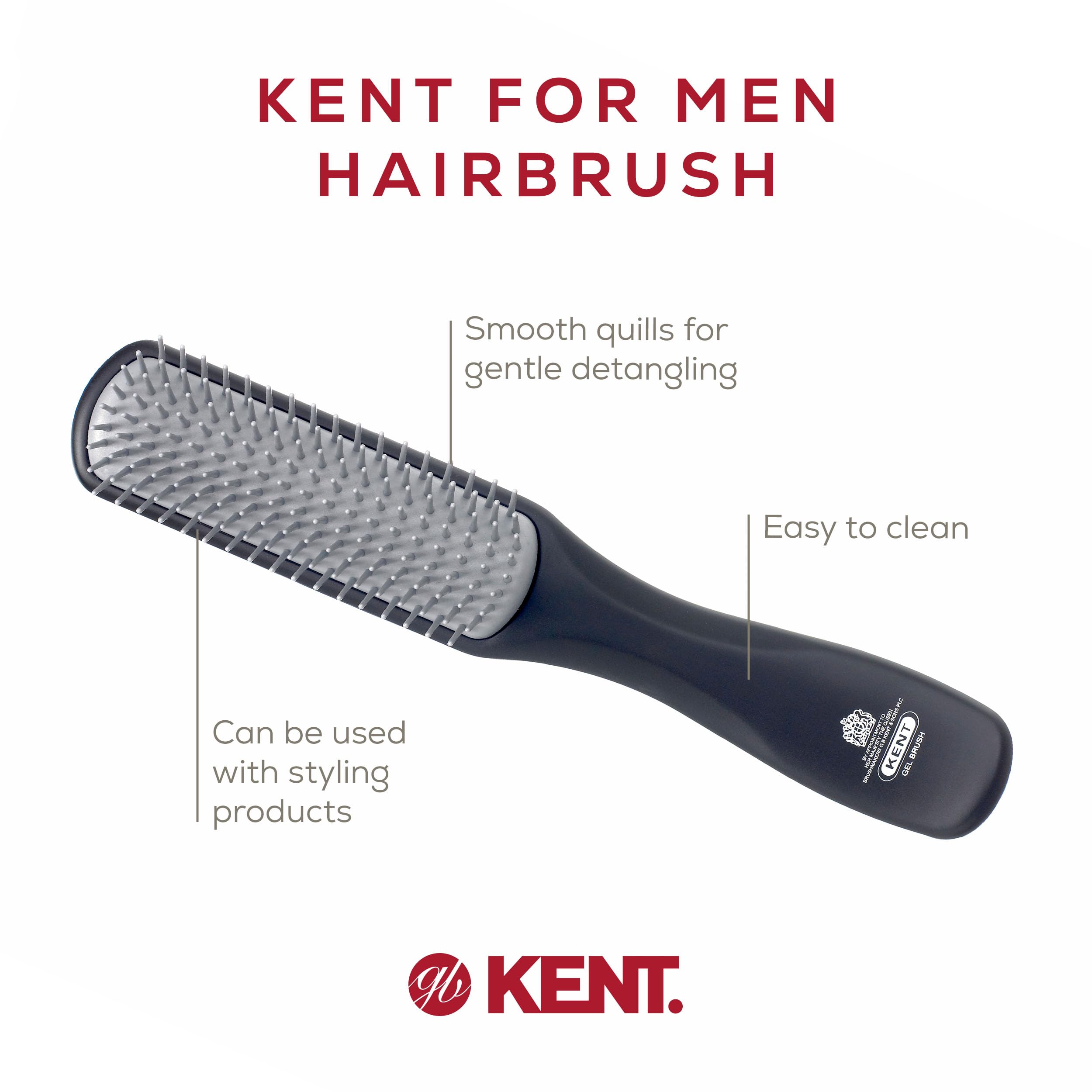 Kent KFM3 Black Half Round Narrow Detangling Hair Brush - 9 Row Ionic Anti Static Non Scratch Nylon Bristle Gel Styler Great for