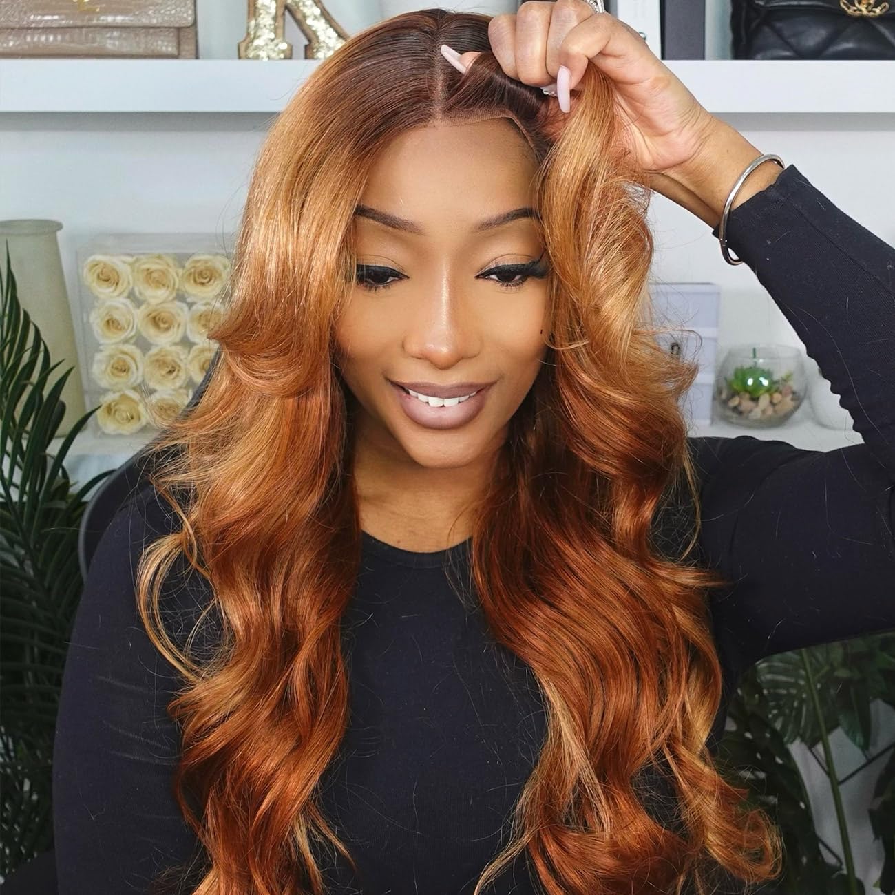 Domiso Ombre Honey Blonde Lace Front Wigs Human Hair Brown Blonde Minxed Body Wave Wear And Go Glueless Wigs Human Hair Pre Pluc