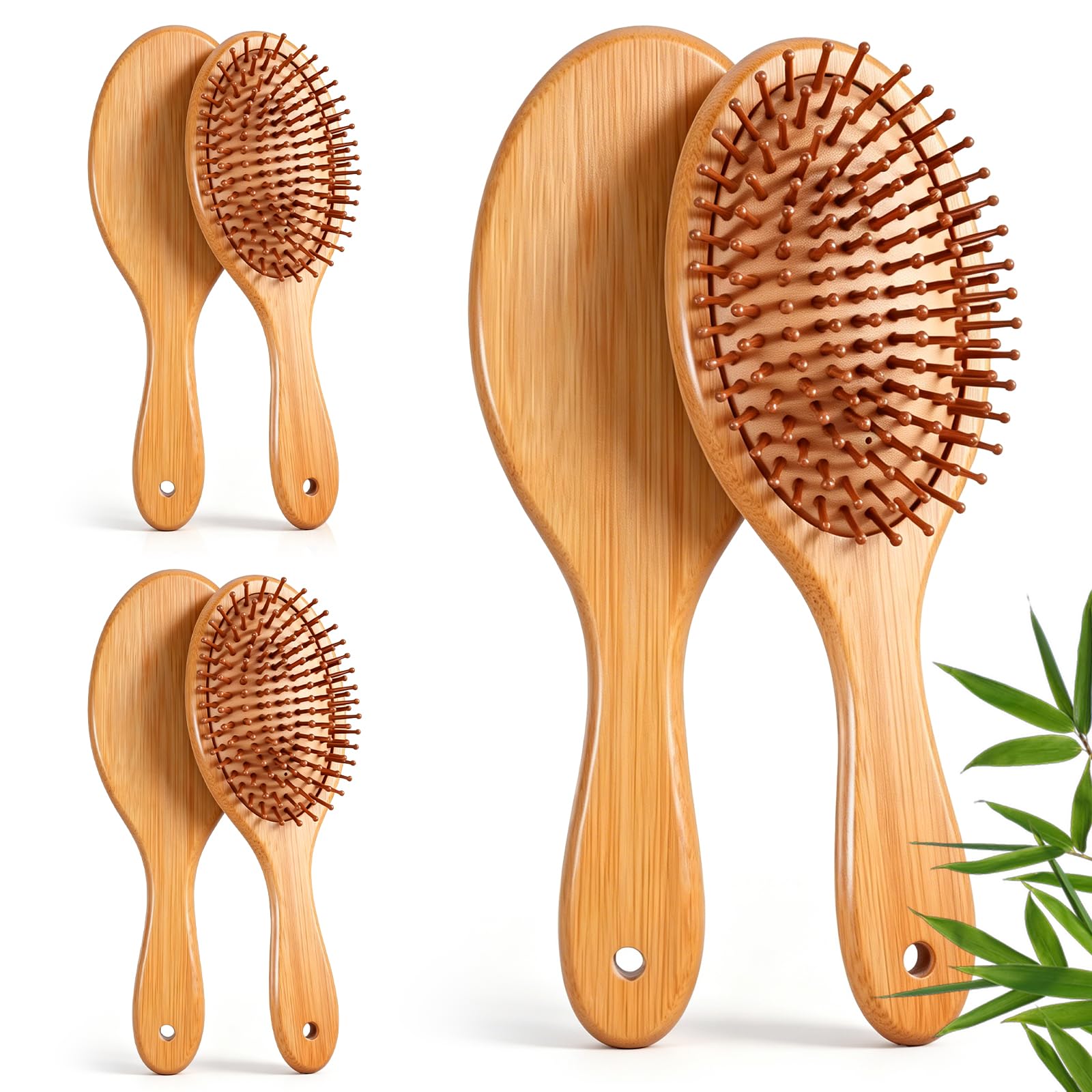 6 Pcs Bamboo Hair Brushes for Women Bulk Natural Wooden Paddle Brush Detangler Hairbrush with Natural Bamboo Bristles for Women,